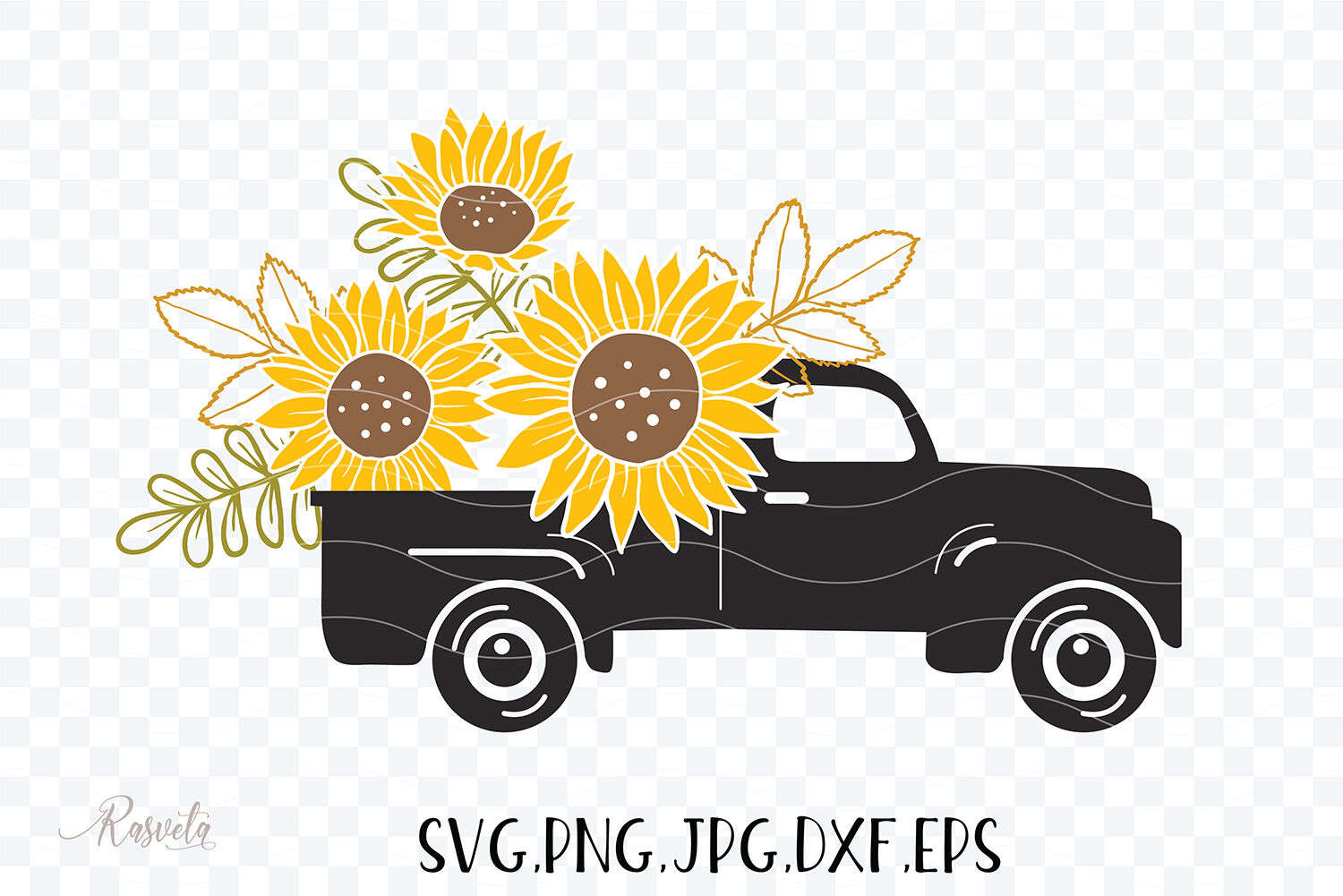 Sunflower In A Vintage Truck By Rasveta Thehungryjpeg Com
