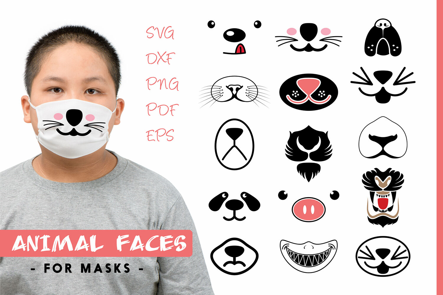 Animal Faces For Mask Animal Face Bundle Face Mask Design By Craftlabsvg Thehungryjpeg Com