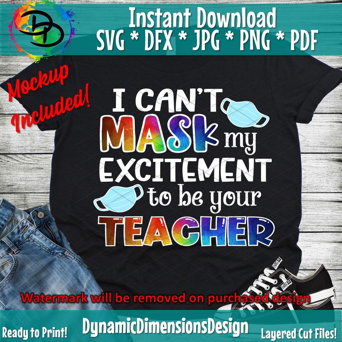 Download Teacher Cant Mask My Excitement Mask Svg School Svg Teacher Svg D By Dynamic Dimensions Thehungryjpeg Com