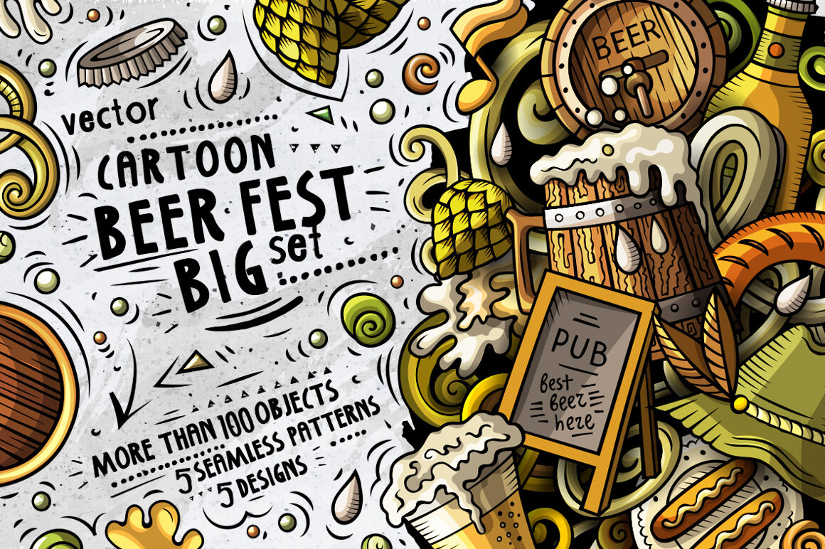 Beer Fest Cartoon Doodle Big Pack By Balabolka Thehungryjpeg Com