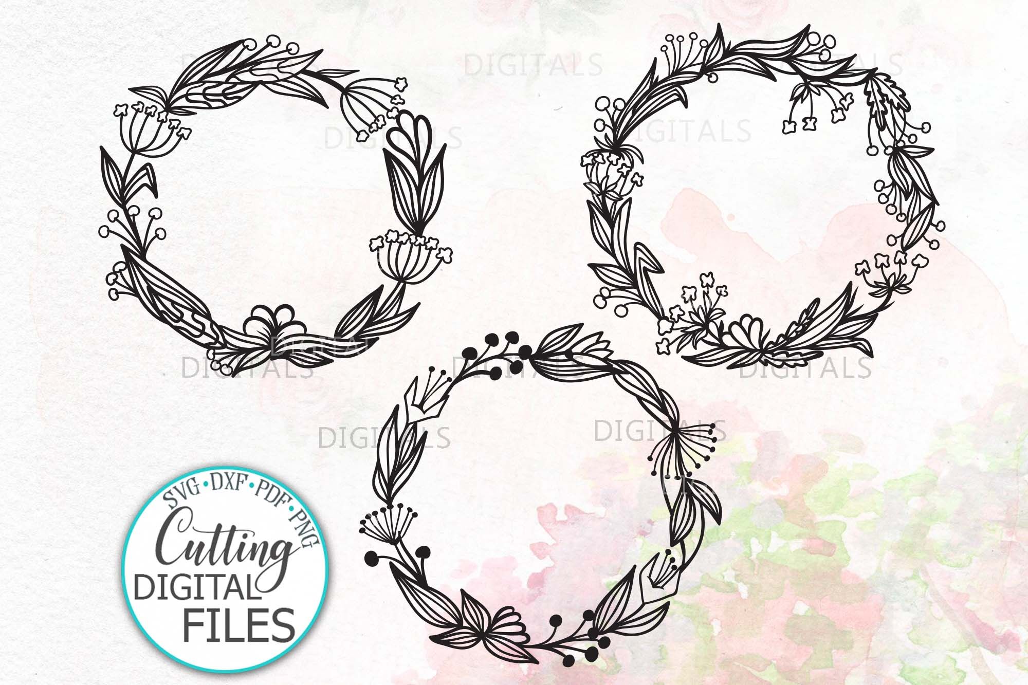 Download Bundle 3 Summer Floral Wreath Monogram Frame svg dxf digital file By kArtCreation ...
