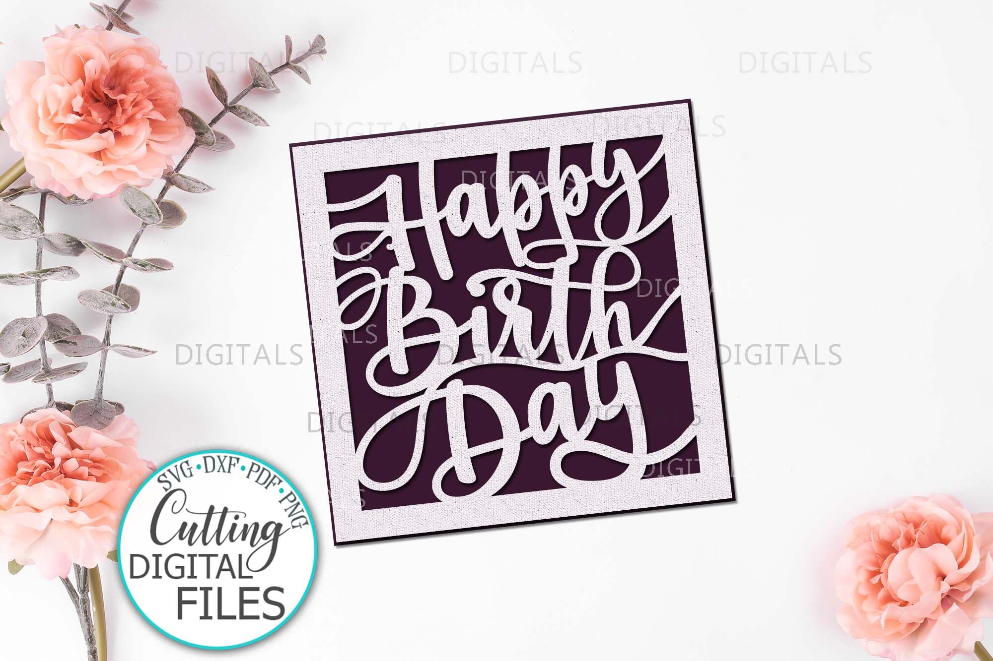 Happy Birthday card papercut svg laser cut cricut template ...