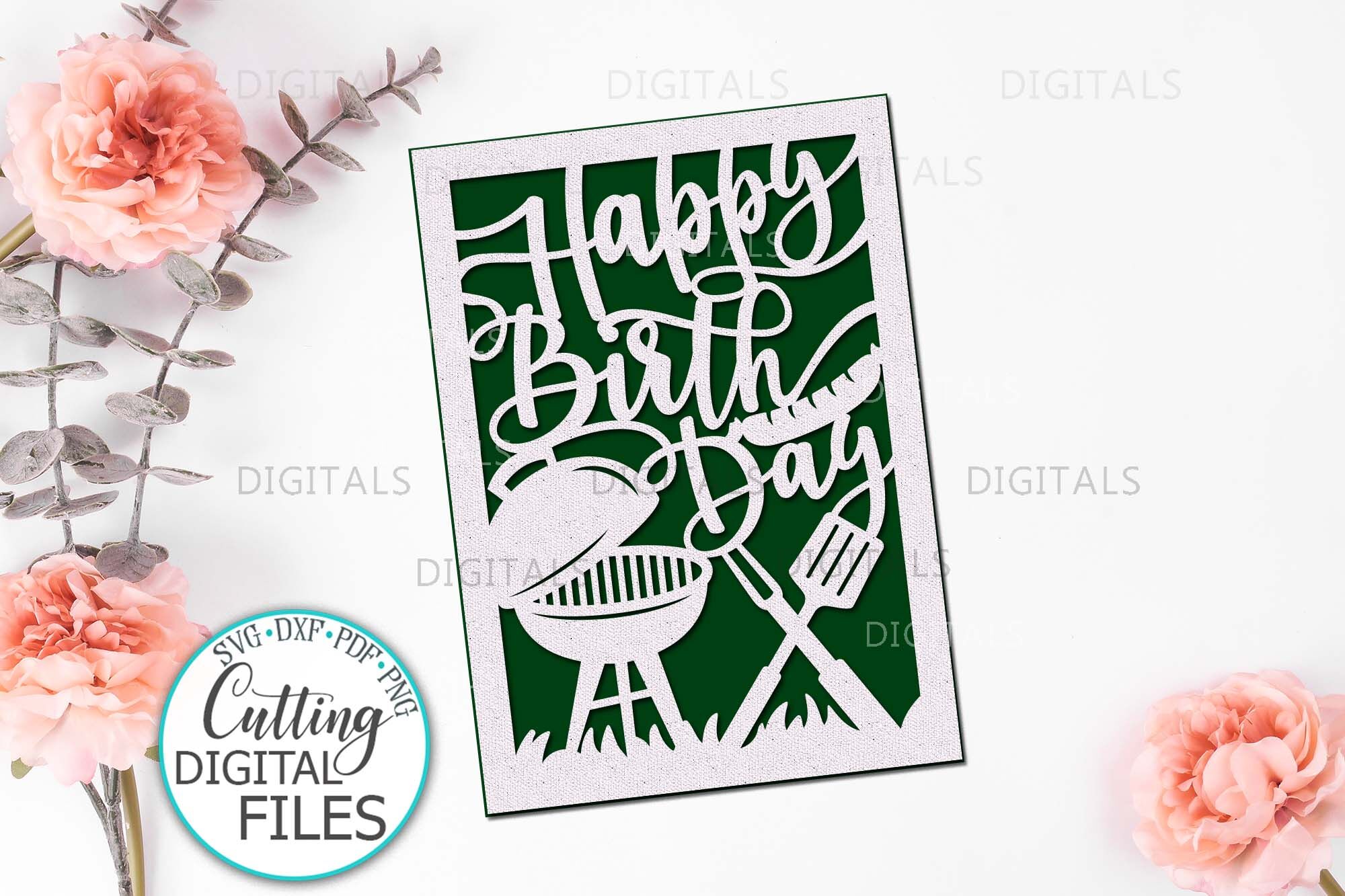 Happy Birthday card papercut svg laser cut cricut template ...