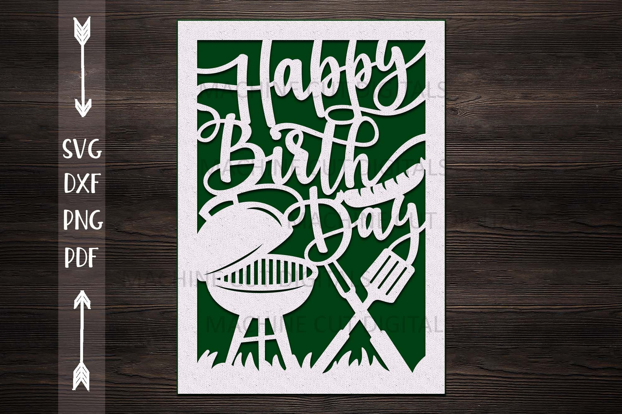 Happy Birthday card papercut svg laser cut cricut template svg dxf By