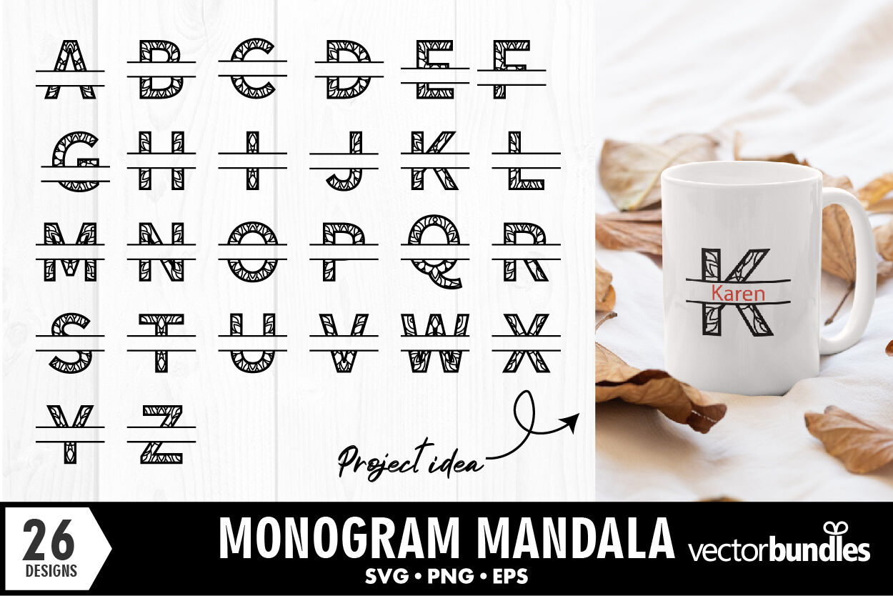 Download Monogram Split Alphabet Mandala Svg By Vectorbundles Thehungryjpeg Com