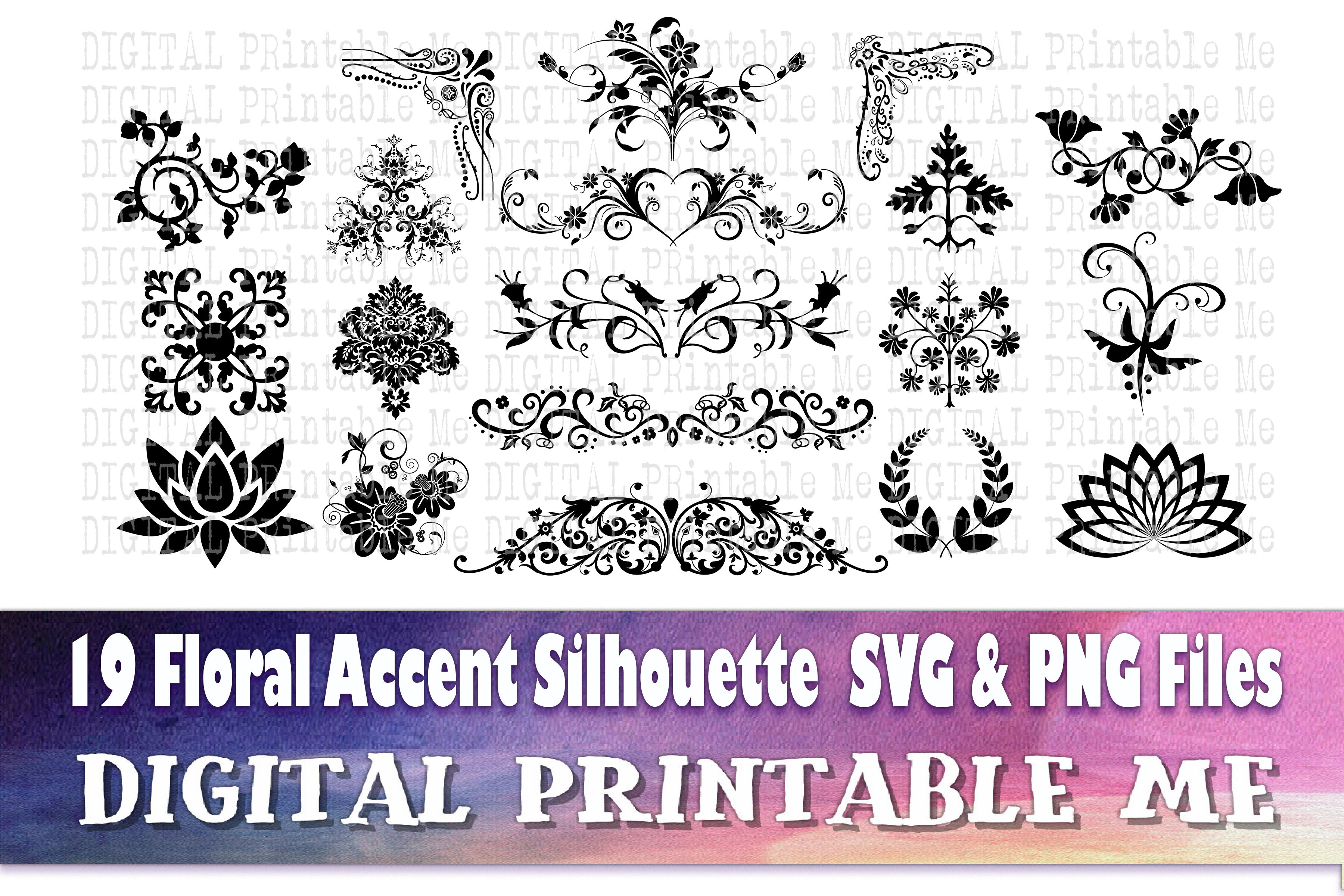 Download Floral Accent svg, silhouette bundle, 19, corner, divider, flower, lau By DigitalPrintableMe ...