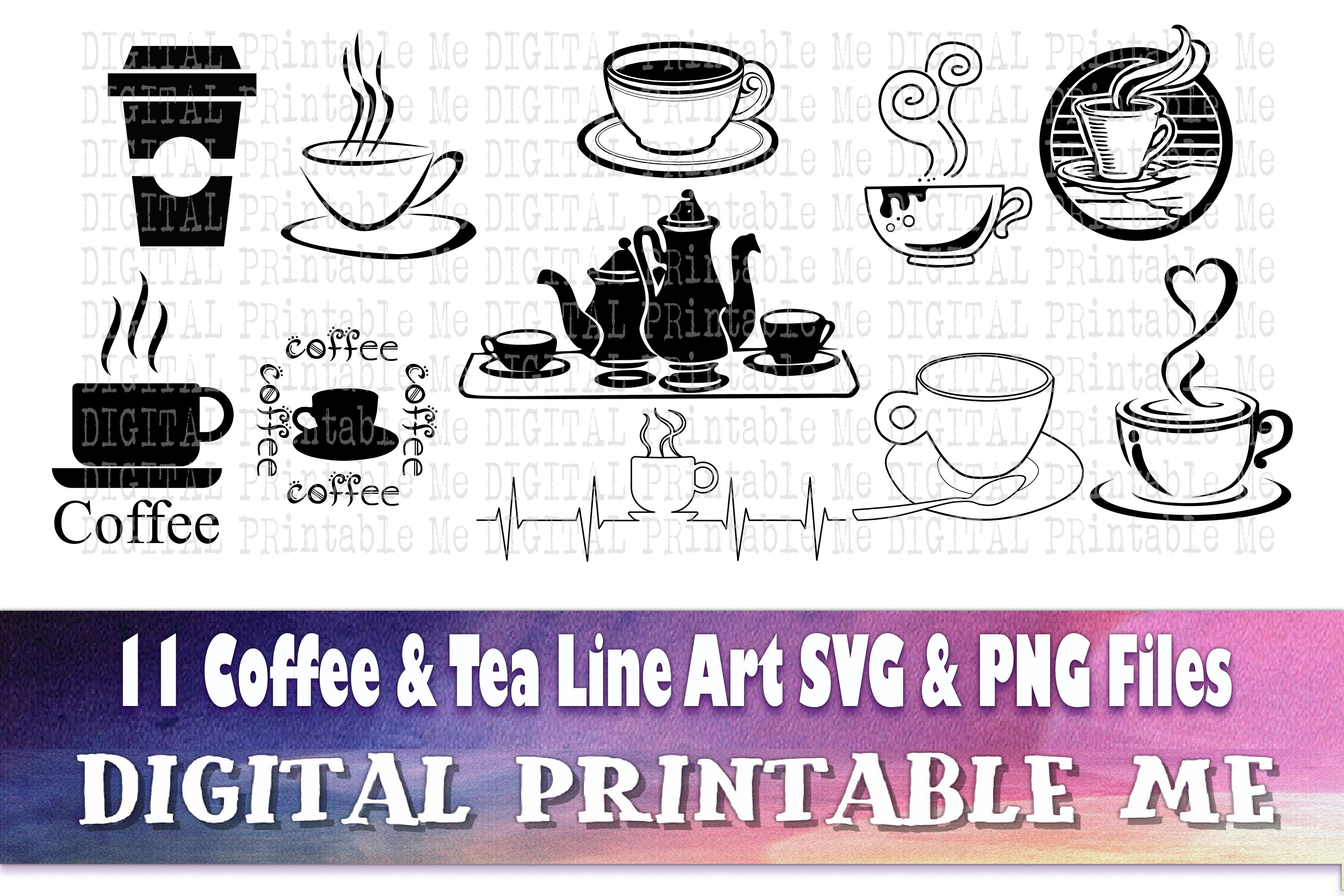Download Coffee svg, Tea outline silhouette bundle, 11 images, hot drink, bever By DigitalPrintableMe ...