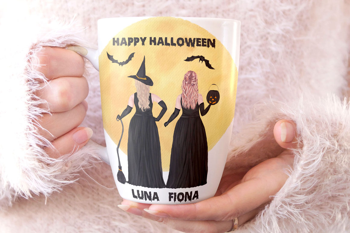 Halloween Girls Clipart Plus Size Witches Halloween Mug By Lecoqdesign Thehungryjpeg Com