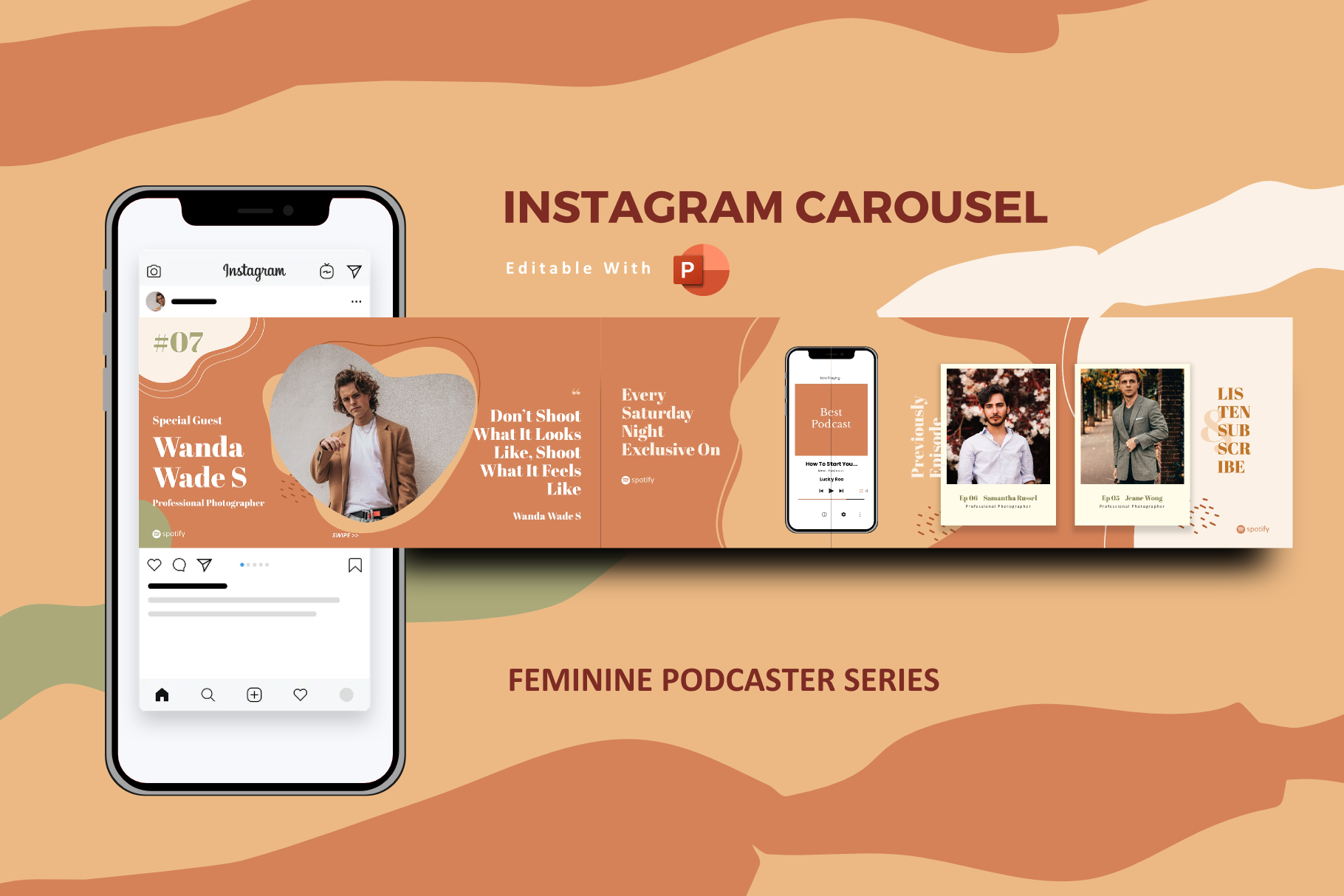Feminine Podcaster Instagram Carousel Powerpoint Template By Rivatxfz Thehungryjpeg Com