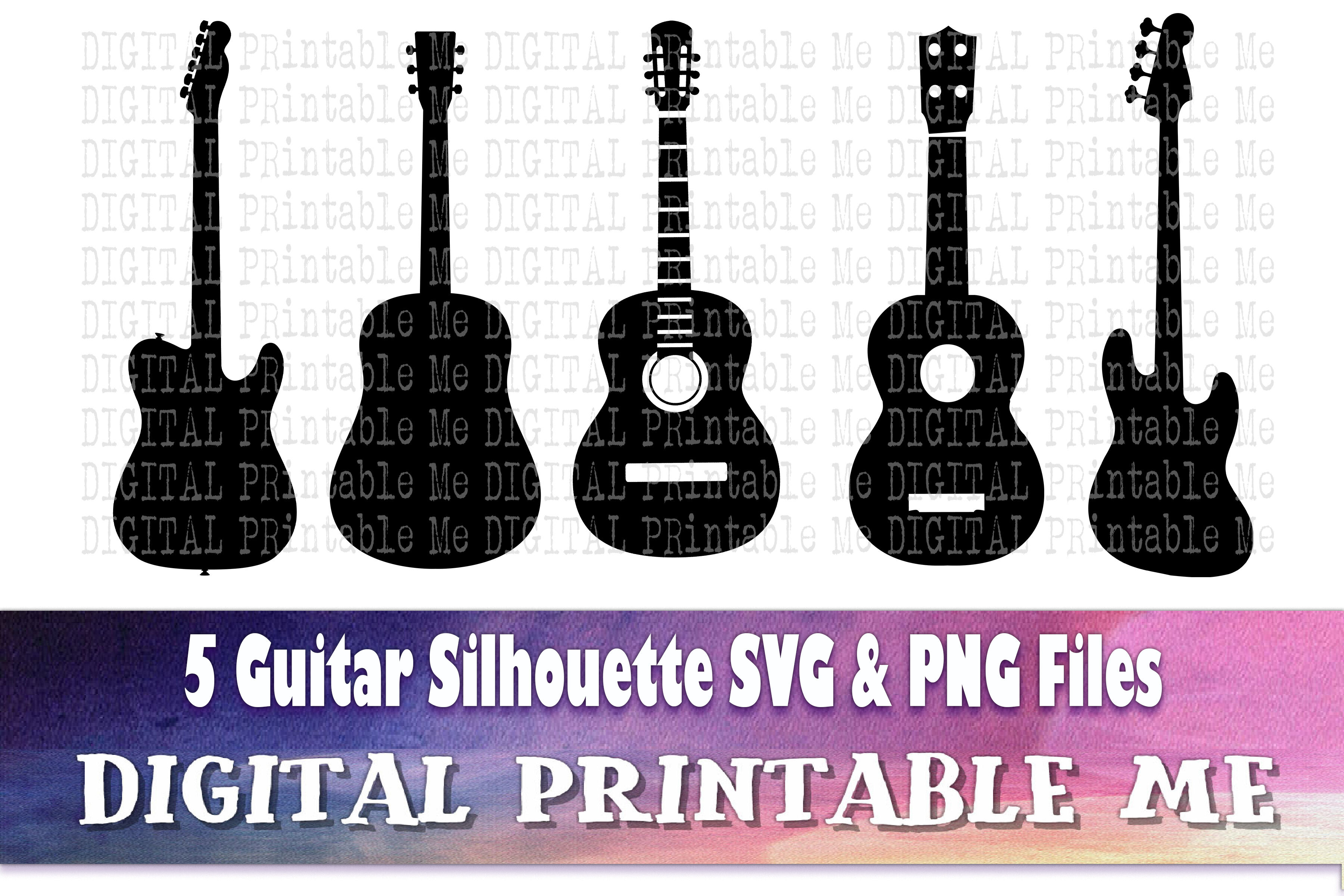 Guitar Silhouette Svg Png Clip Art Pack 5 Images Pack Instant By Digitalprintableme Thehungryjpeg Com