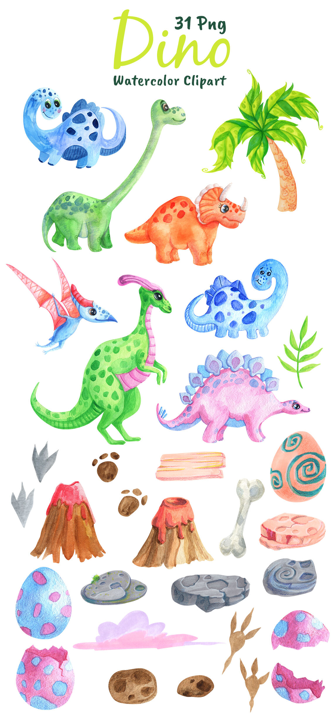 Download Watercolor Dinosaurs Cute Stegosaurus Clipart Png Jungle By Artpandashop Thehungryjpeg Com