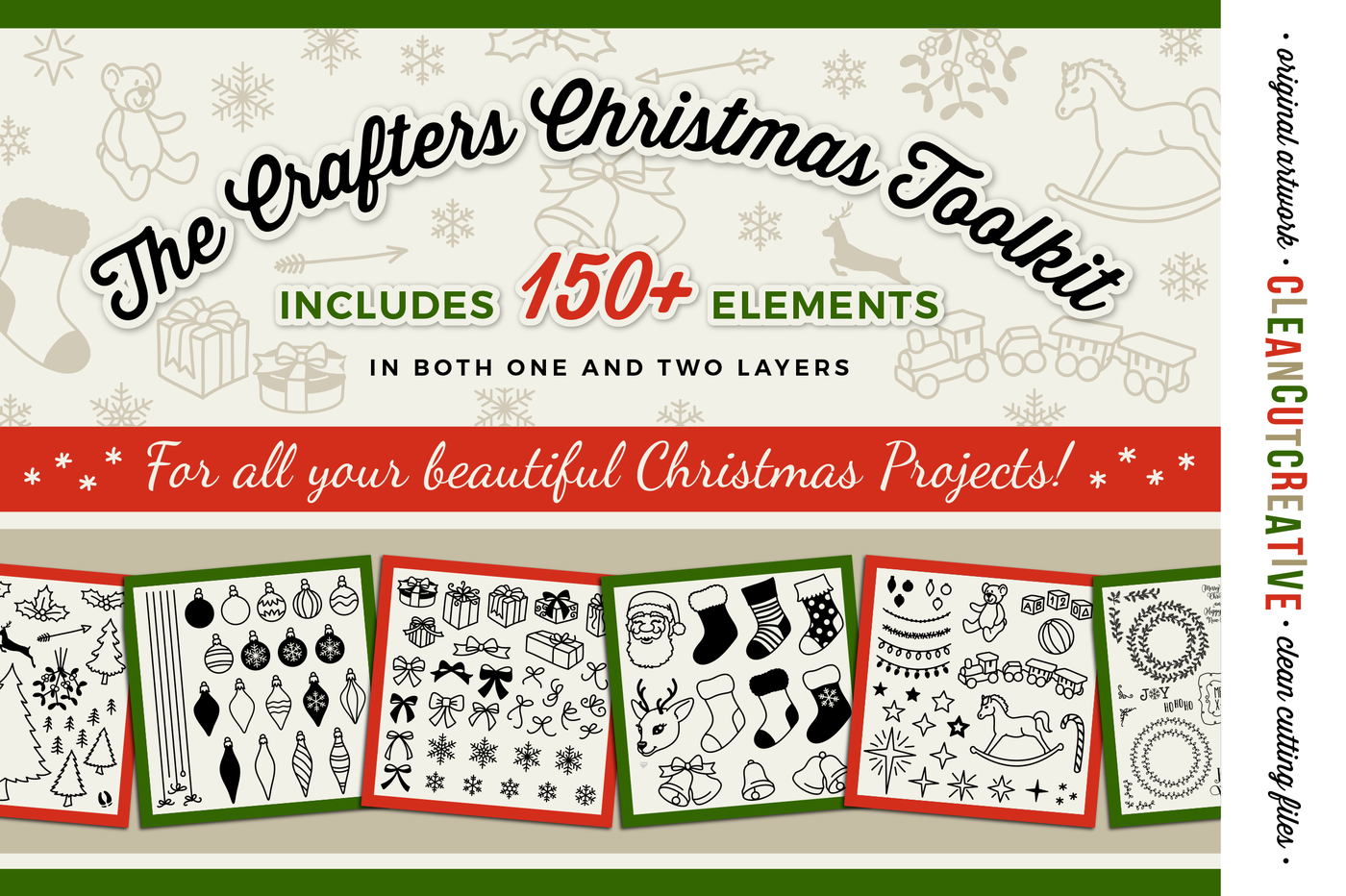 The Crafters Christmas Toolkit 150 Christmas Design Elements Svg Dxf Eps By Cleancutcreative Thehungryjpeg Com