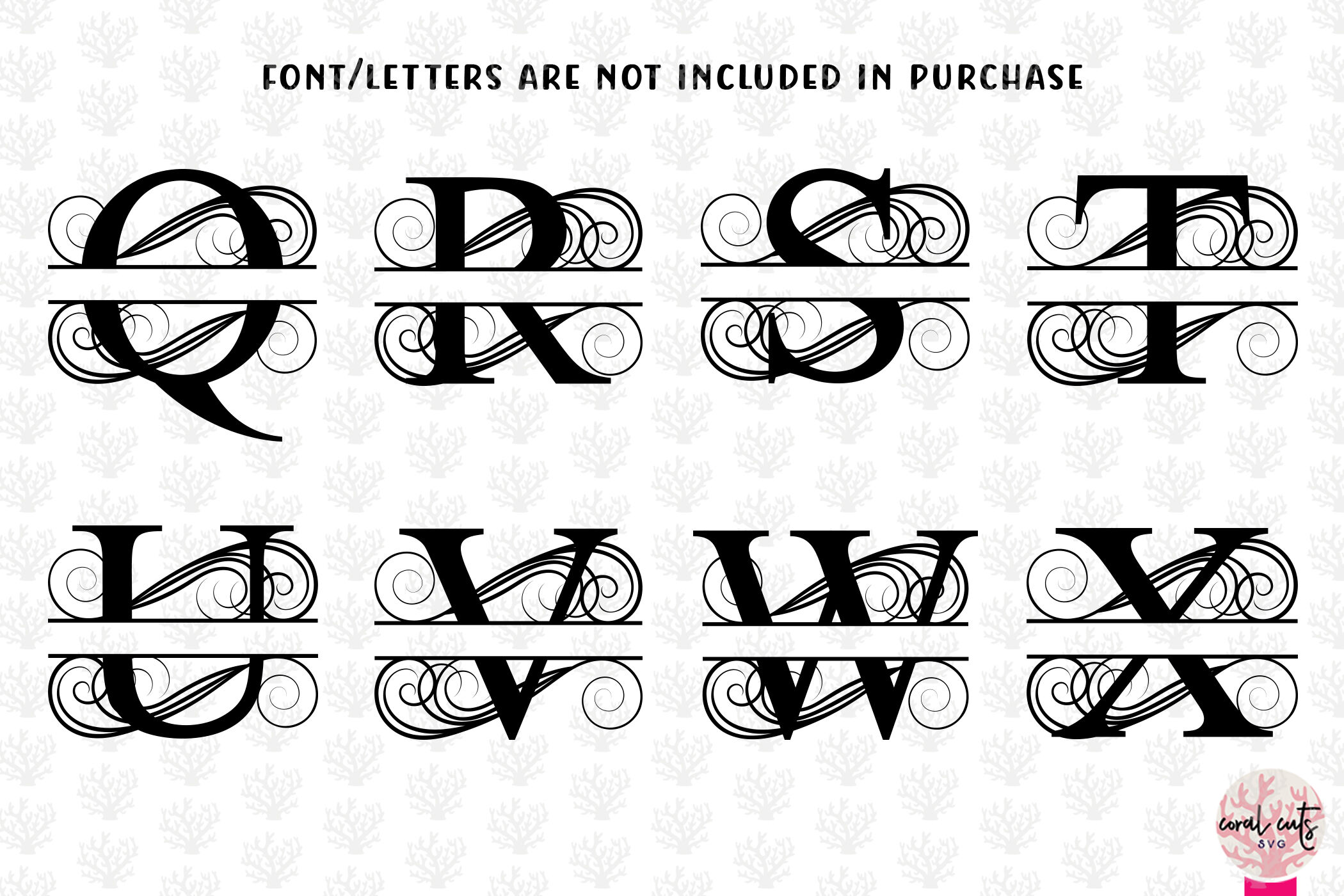 Calligraphic Swirl Split Monogram - Alphabets A to Z - EPS SVG DXF JPG ...