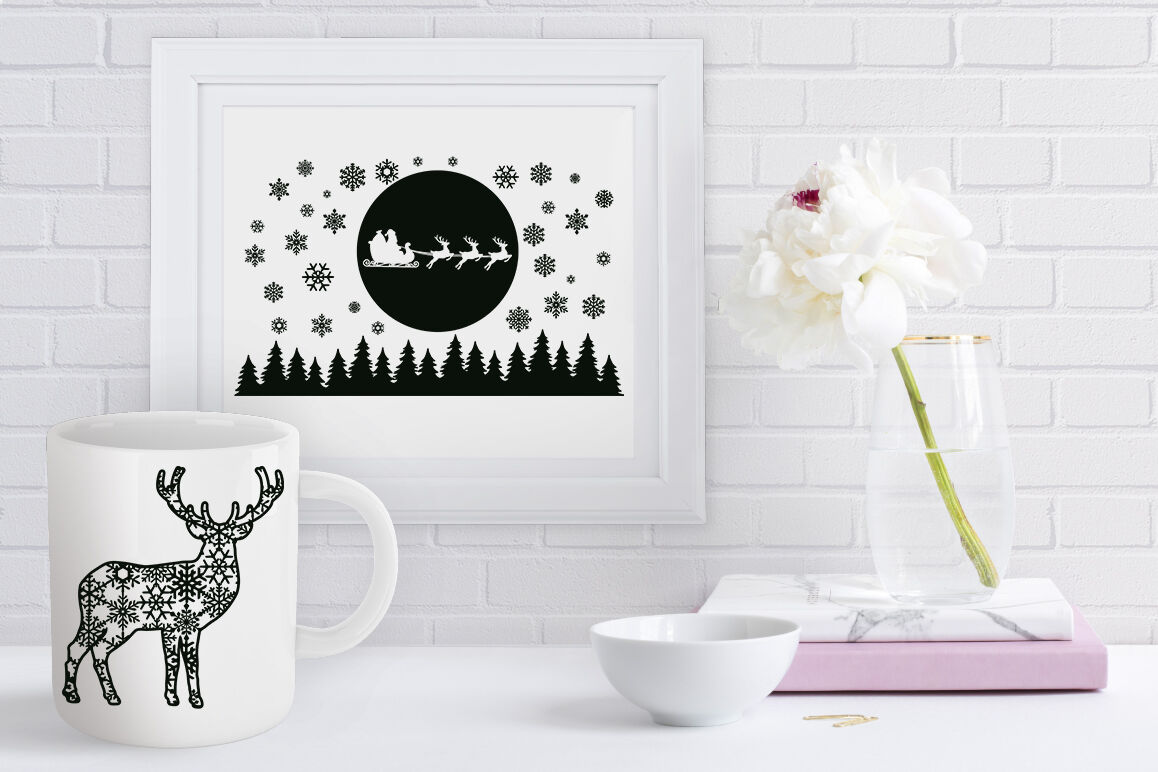 Christmas Scene With Deer Bundle Svg Deer Svgwinter Scene With Deer By Doodle Cloud Studio Thehungryjpeg Com