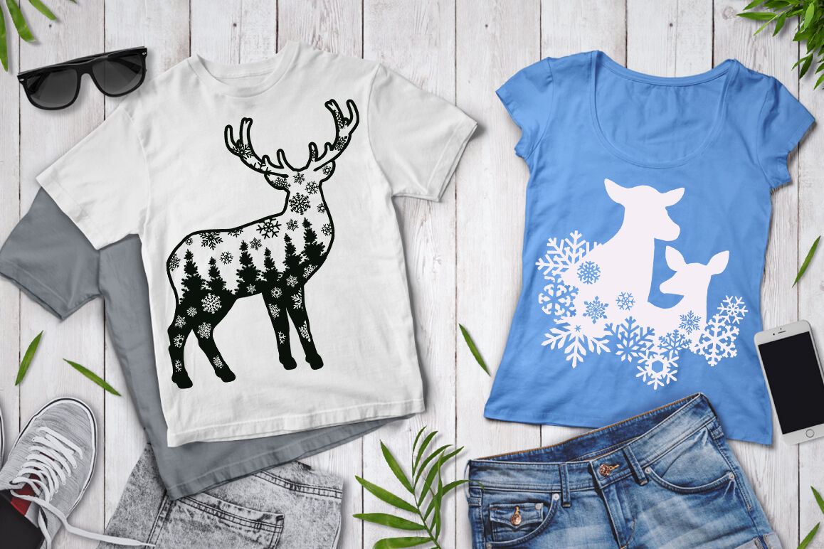 Christmas Scene With Deer Bundle Svg Deer Svgwinter Scene With Deer By Doodle Cloud Studio Thehungryjpeg Com