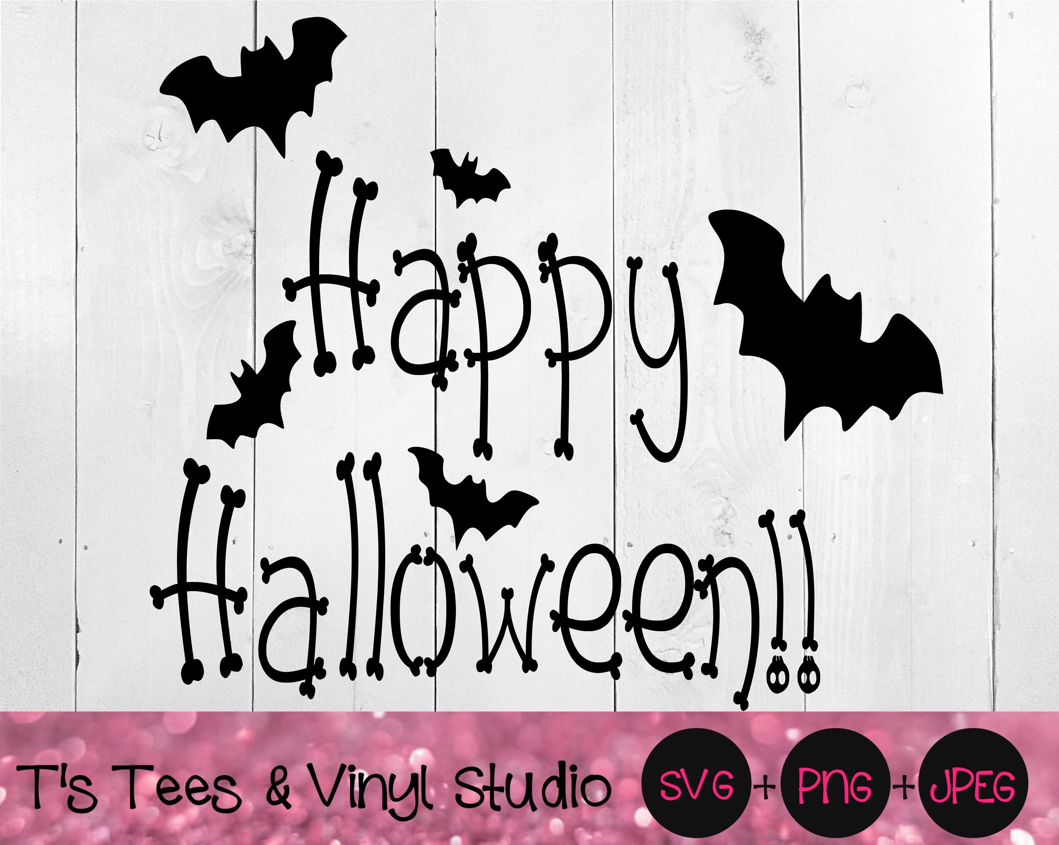 Happy Halloween Svg Bats Skeleton Skeletons Bones Bad To The Bone By T S Tees Vinyl Studio Thehungryjpeg Com