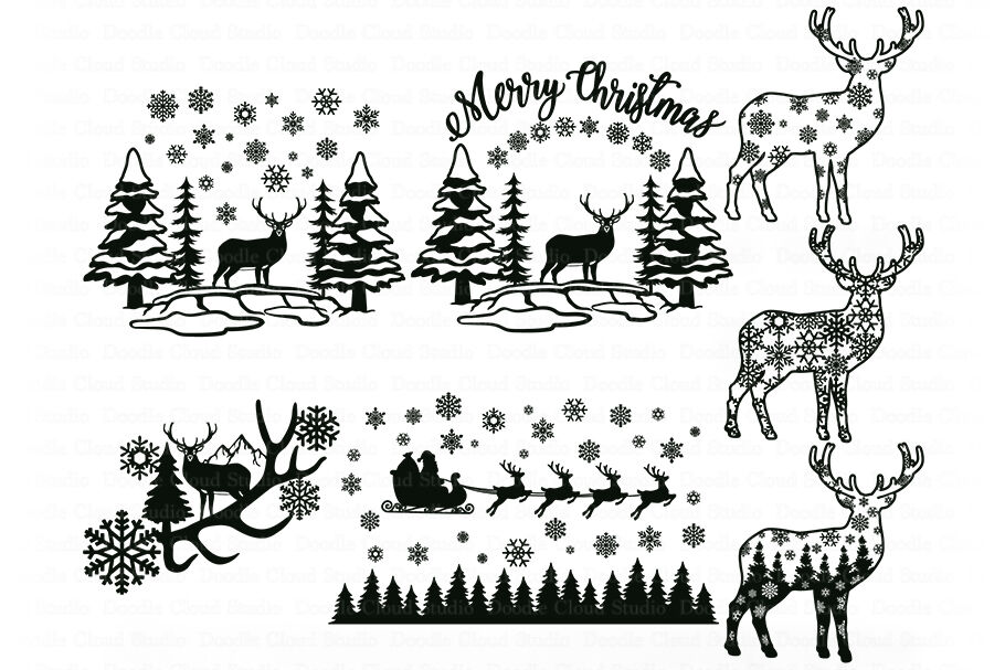 Download Deer SVG, Christmas Scene with Deer Bundle SVG, Winter Scene with Deer By Doodle Cloud Studio ...