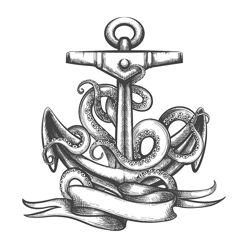 Anchor With Octopus Tentacles And Ribbon Tattoo By Olena1983 Thehungryjpeg Com
