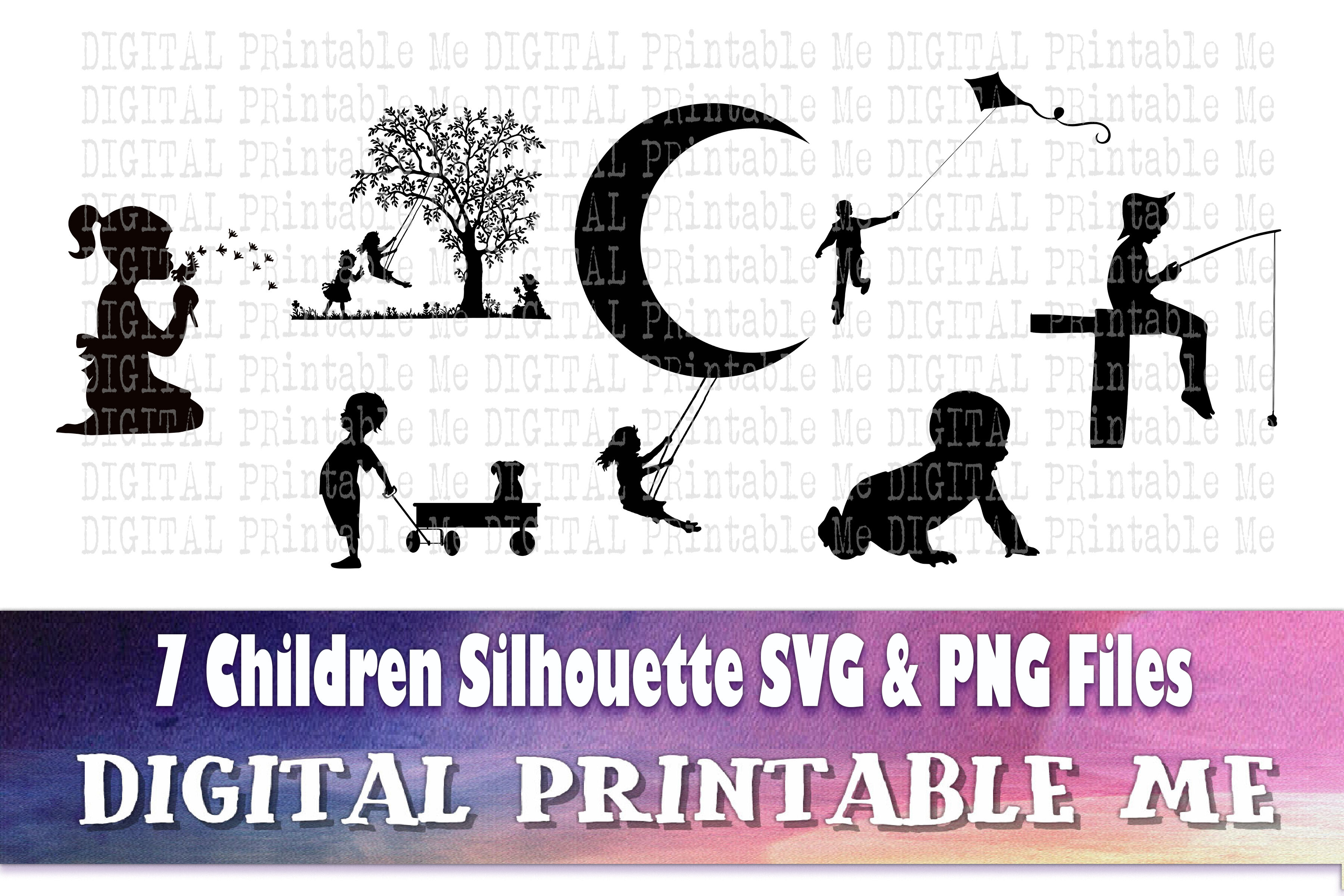 Kids Svg Silhouette Bundle Png Clip Art 7 Digital Cut File Peopl By Digitalprintableme Thehungryjpeg Com
