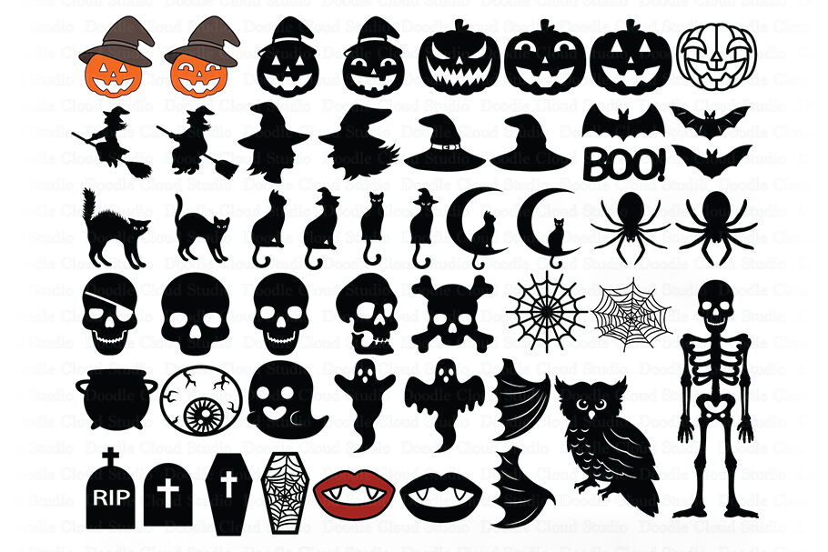 Halloween Svg Halloween Elements Svg Cut Files Pumpkin Ghost Cat By Doodle Cloud Studio Thehungryjpeg Com