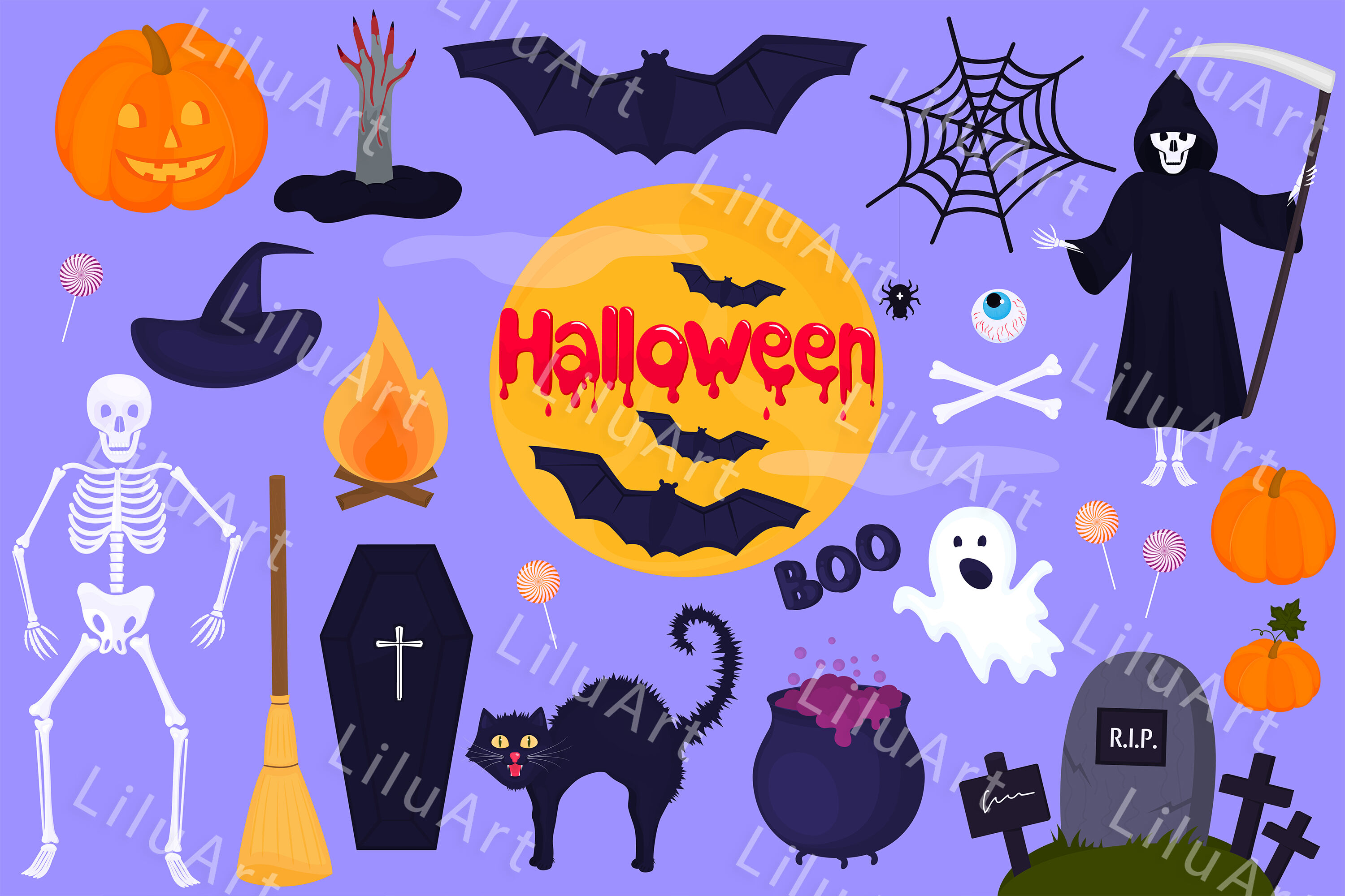 Download Big Set Of Clip Art For Halloween Svg By Liluart Thehungryjpeg Com