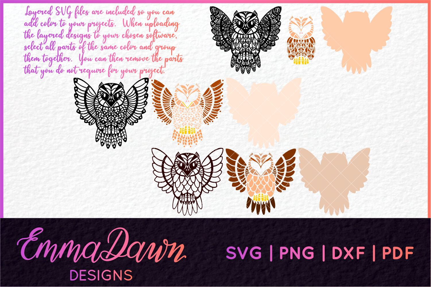 Download Olly The Owl Mandala Zentangle 2 Designs Svg Dxf Png By Emma Dawn Designs Thehungryjpeg Com