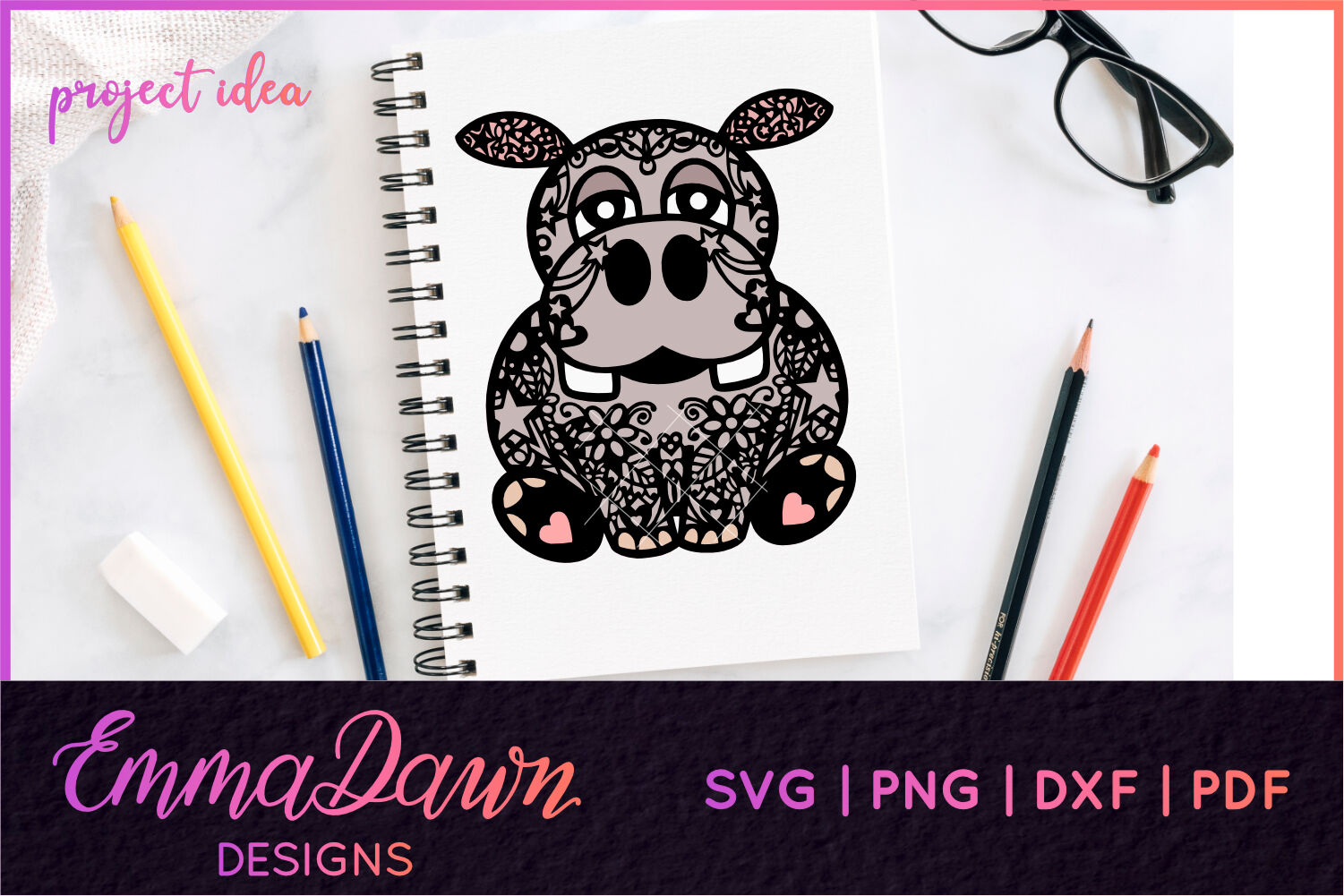 Download THEO THE HIPPO MANDALA / ZENTANGLE DESIGN SVG By Emma Dawn ...