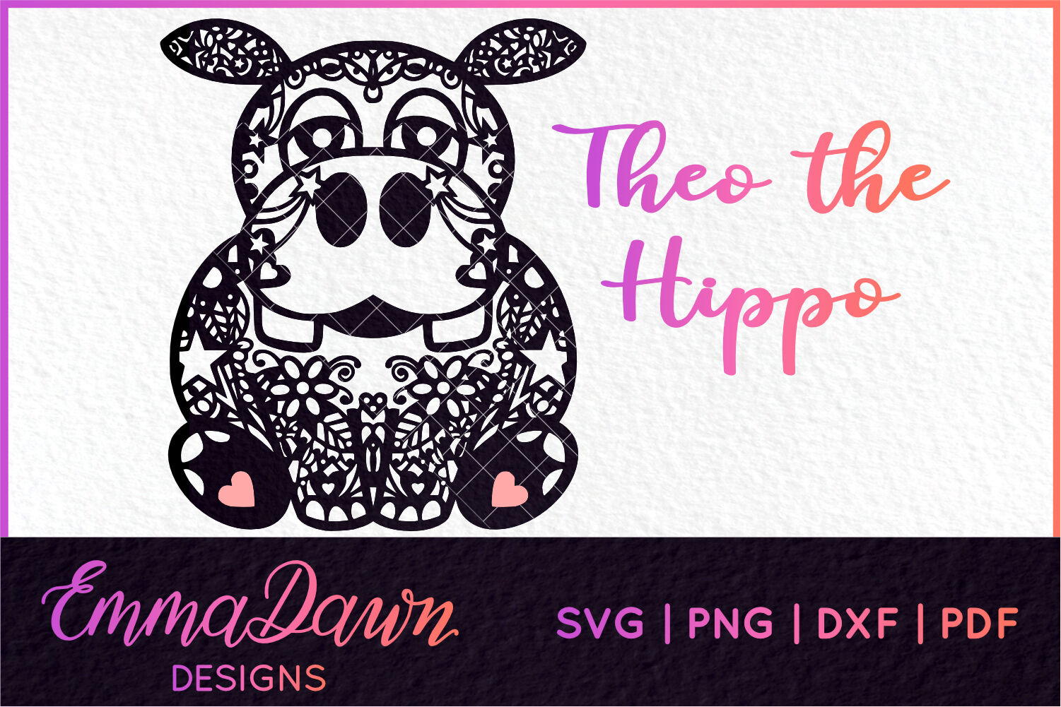 Download Theo The Hippo Mandala Zentangle Design Svg By Emma Dawn Designs Thehungryjpeg Com