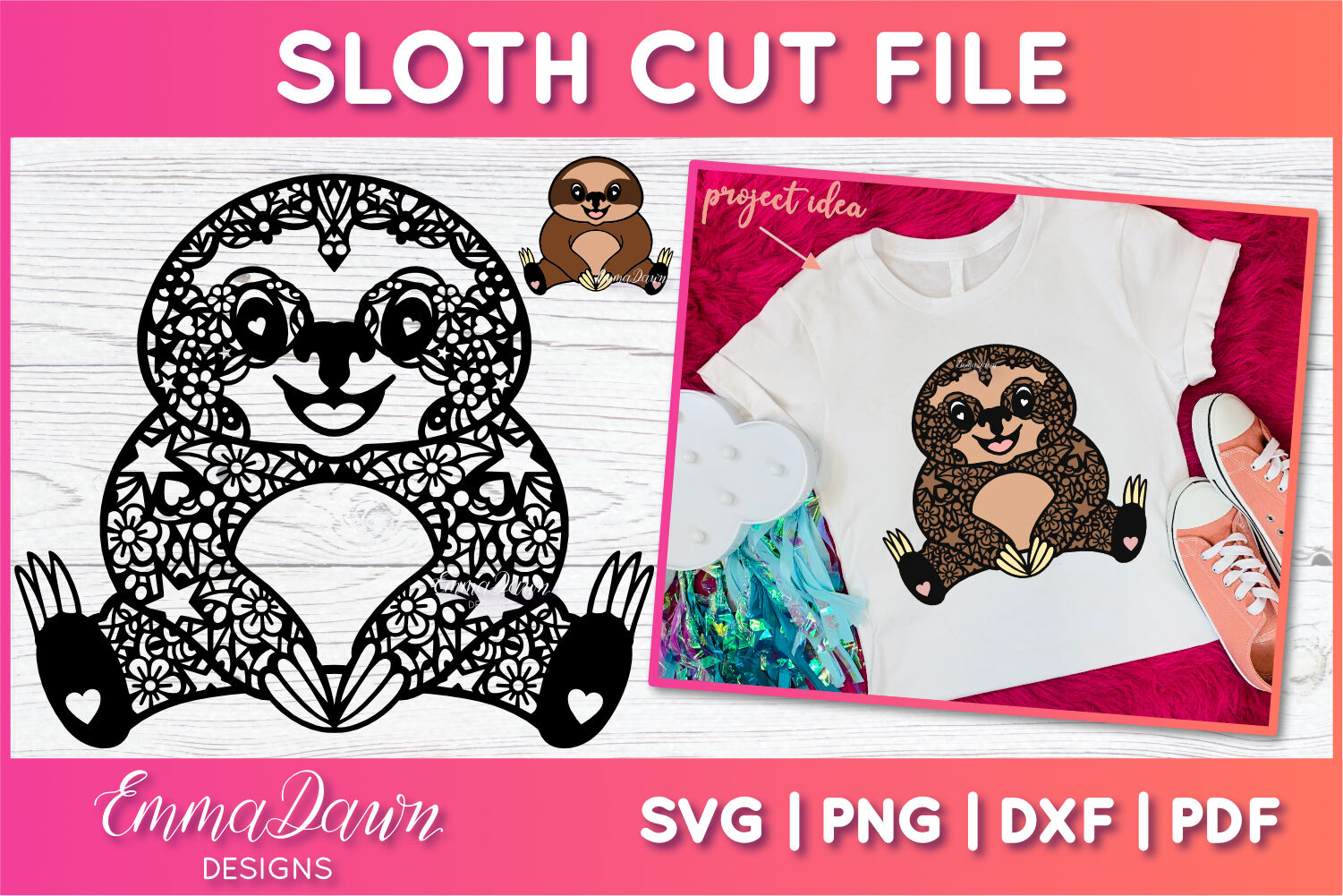 Sloth SVG | Zentangle Cut File By Emma Dawn Designs | TheHungryJPEG.com