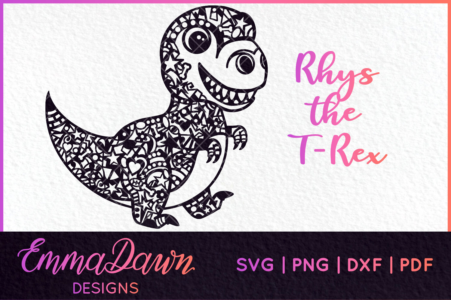 Download Rhys The T Rex Mandala Zentangle Dinosaur Design By Emma Dawn Designs Thehungryjpeg Com