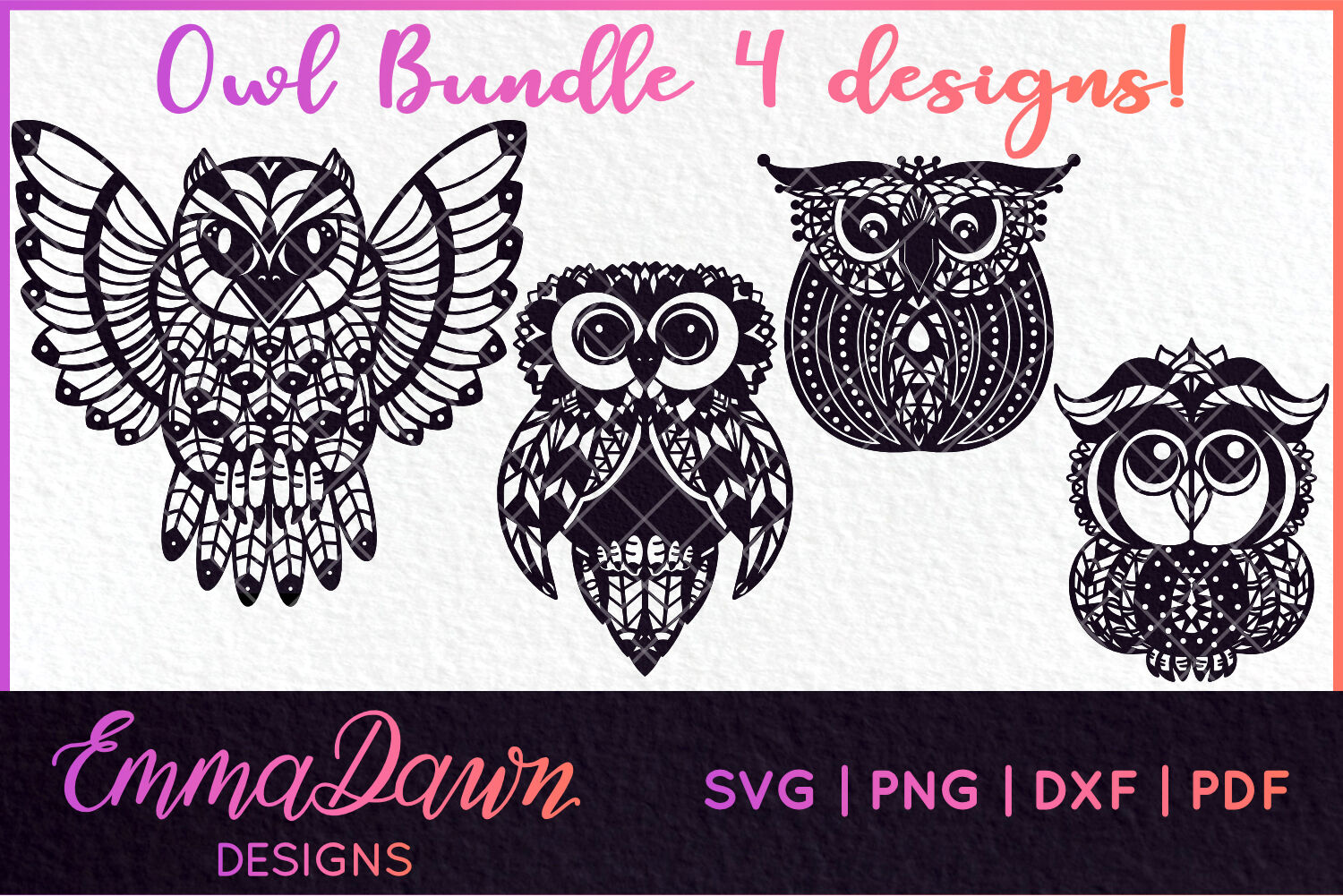 Download OWL BUNDLE MANDALA / ZENTANGLE 4 DESIGNS SVG, DXF, PNG ...