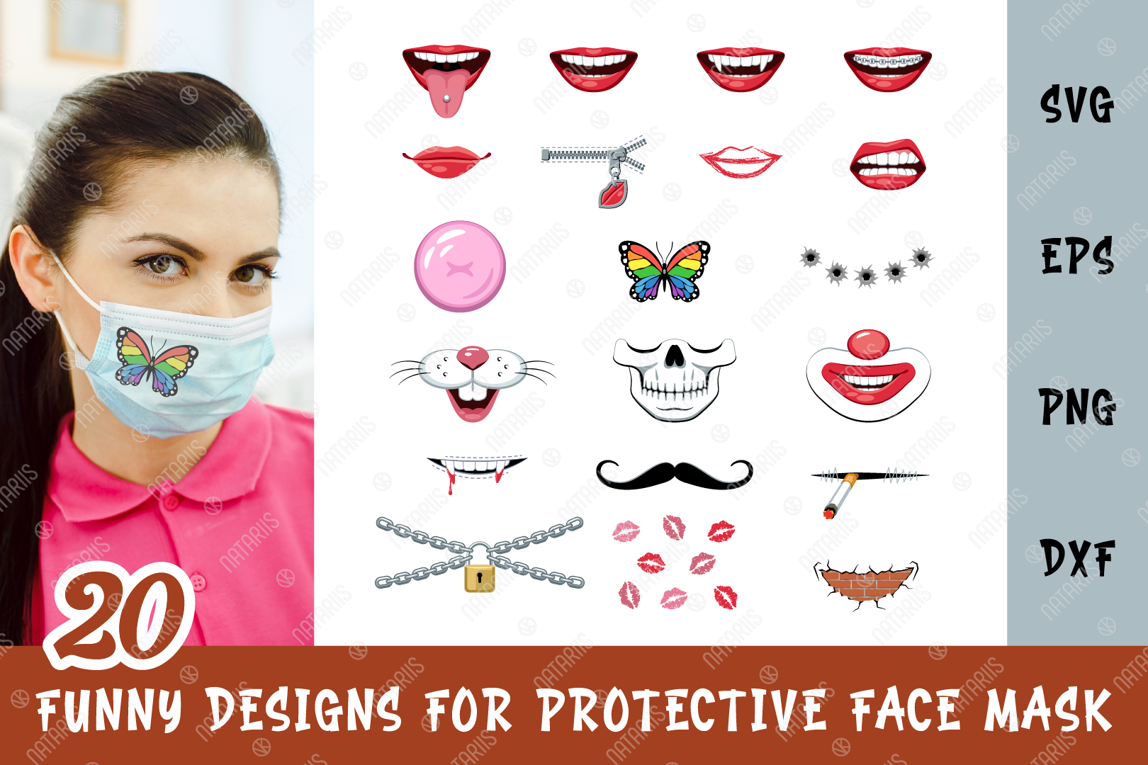 Download Svg Bundle 20 Funny Designs For Protective Face Mask By Natariis Studio Thehungryjpeg Com