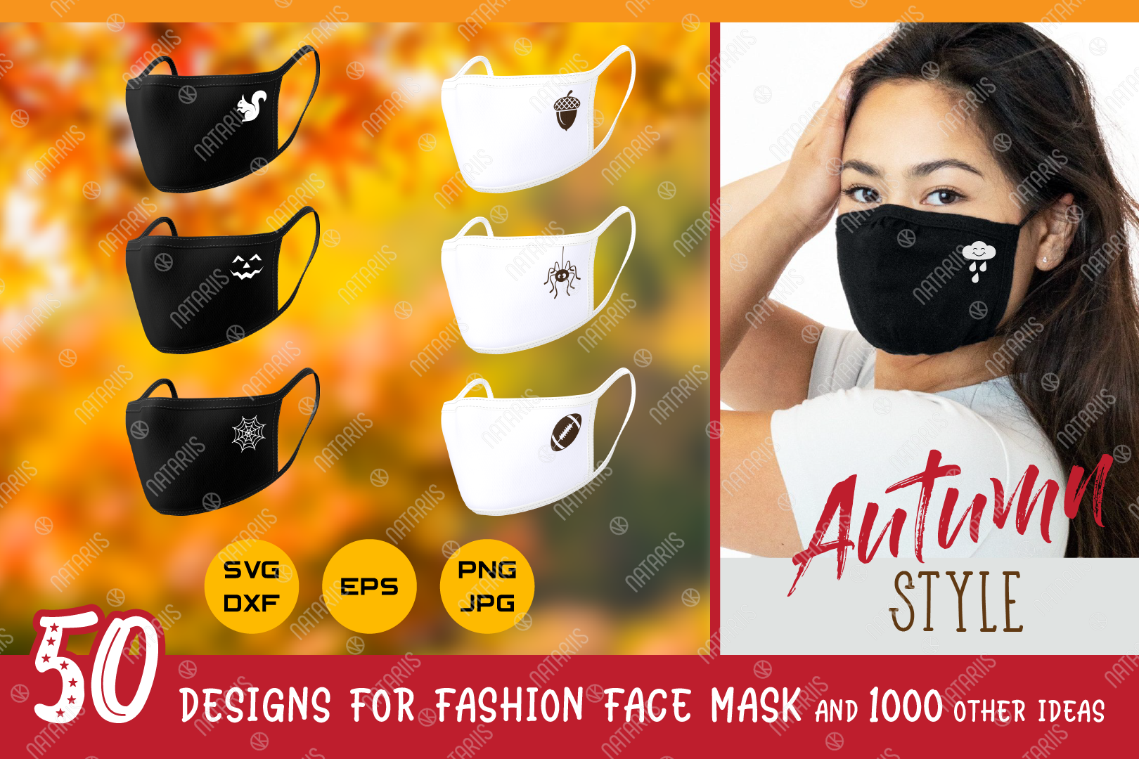 Download Svg Bundle 50 Autumn Designs For Protective Face Mask By Natariis Studio Thehungryjpeg Com