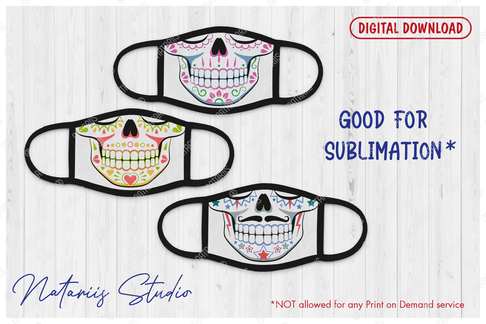 Download SVG Bundle. 3 Funny Sugar skulls designs for face mask. By ...