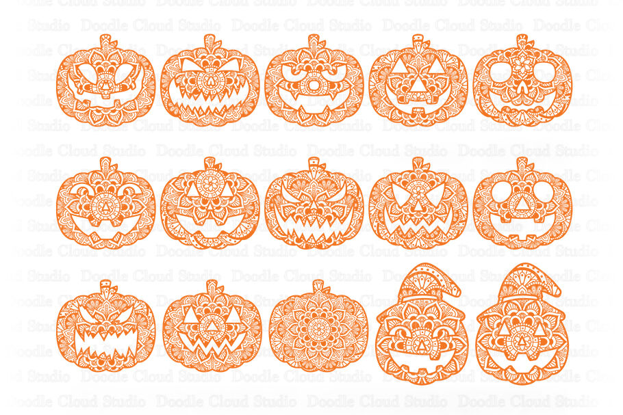 Pumpkin Mandala Svg Jack O Lanterns Mandala Svg Halloween Pumpkins By Doodle Cloud Studio Thehungryjpeg Com