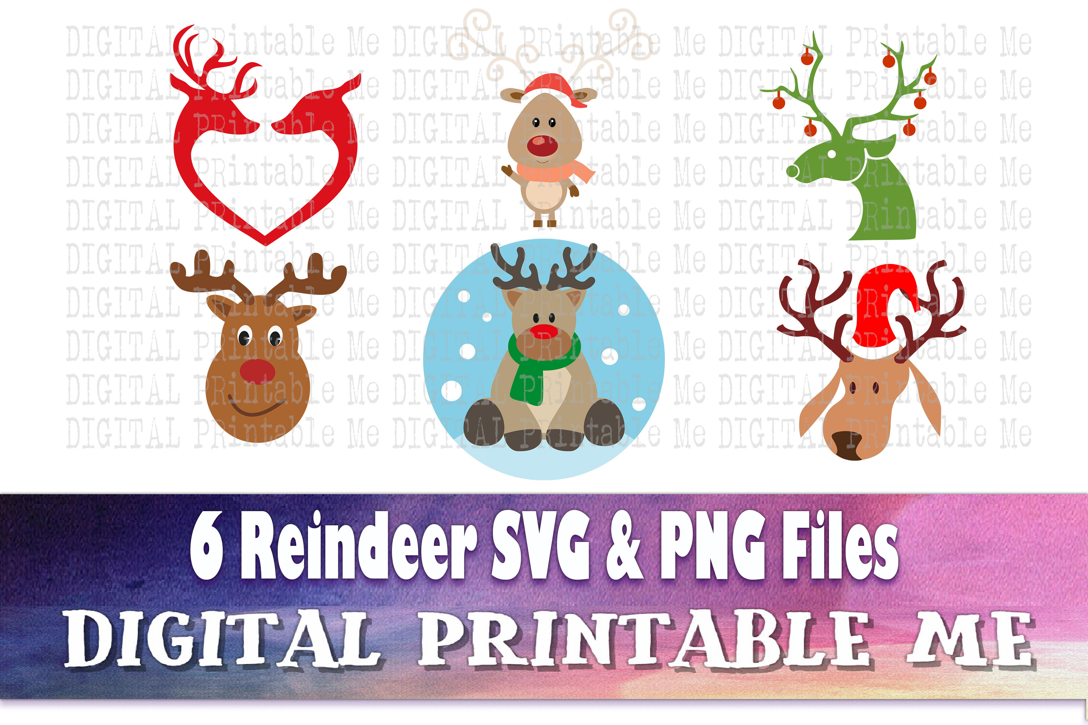Reindeer Svg Bundle Png Clip Art Pack 6 Images Pack Instant Downl By Digitalprintableme Thehungryjpeg Com