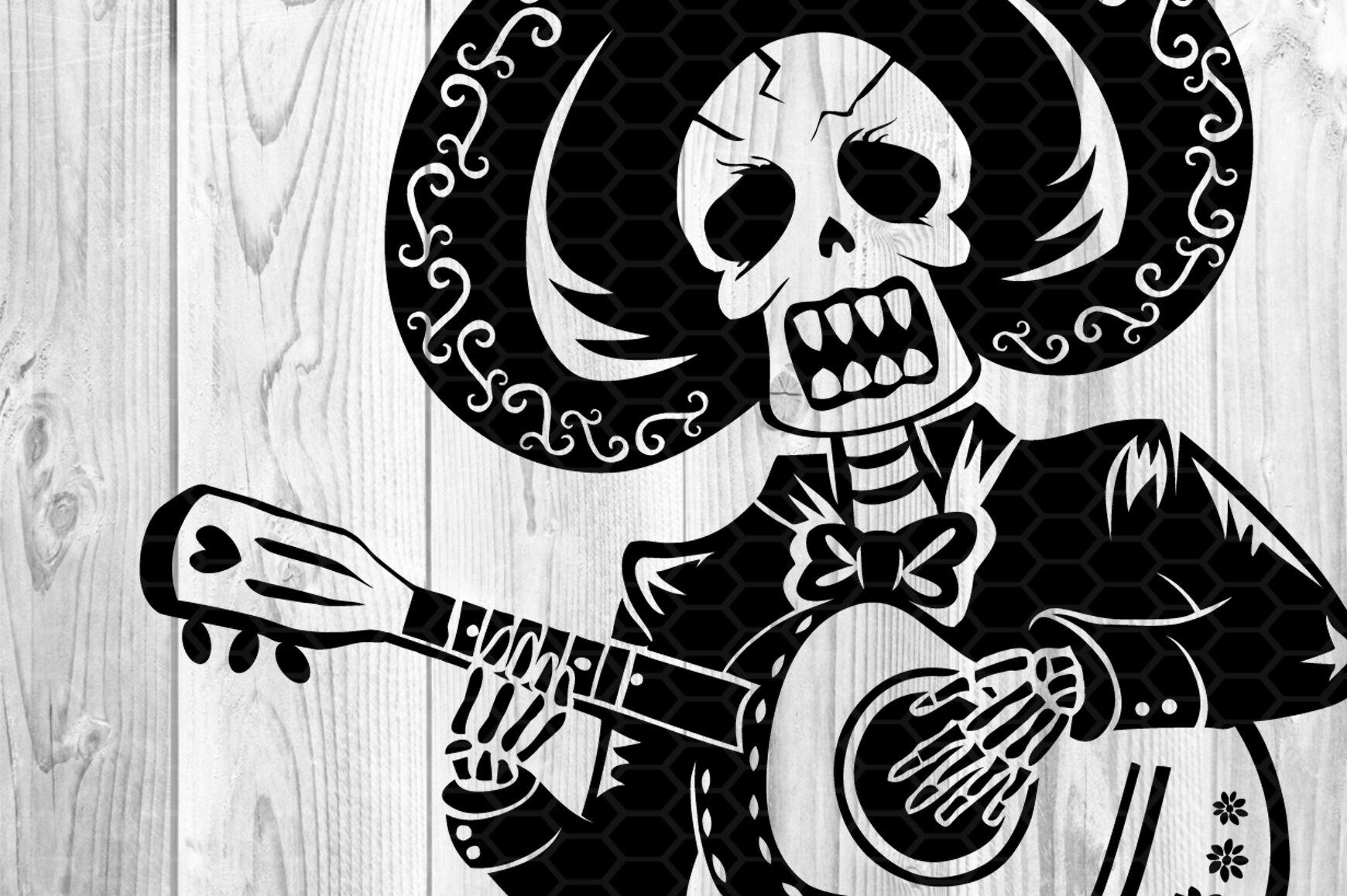 Download Halloween Skeleton Playing Guitar SVG By Mandala Creator ...