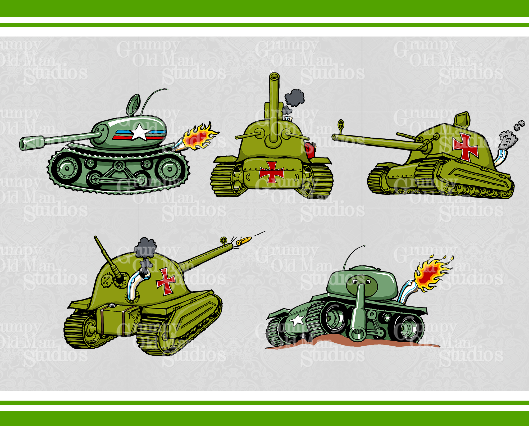 Cartoon Army Tanks By Grumpy Old Man Studios | TheHungryJPEG