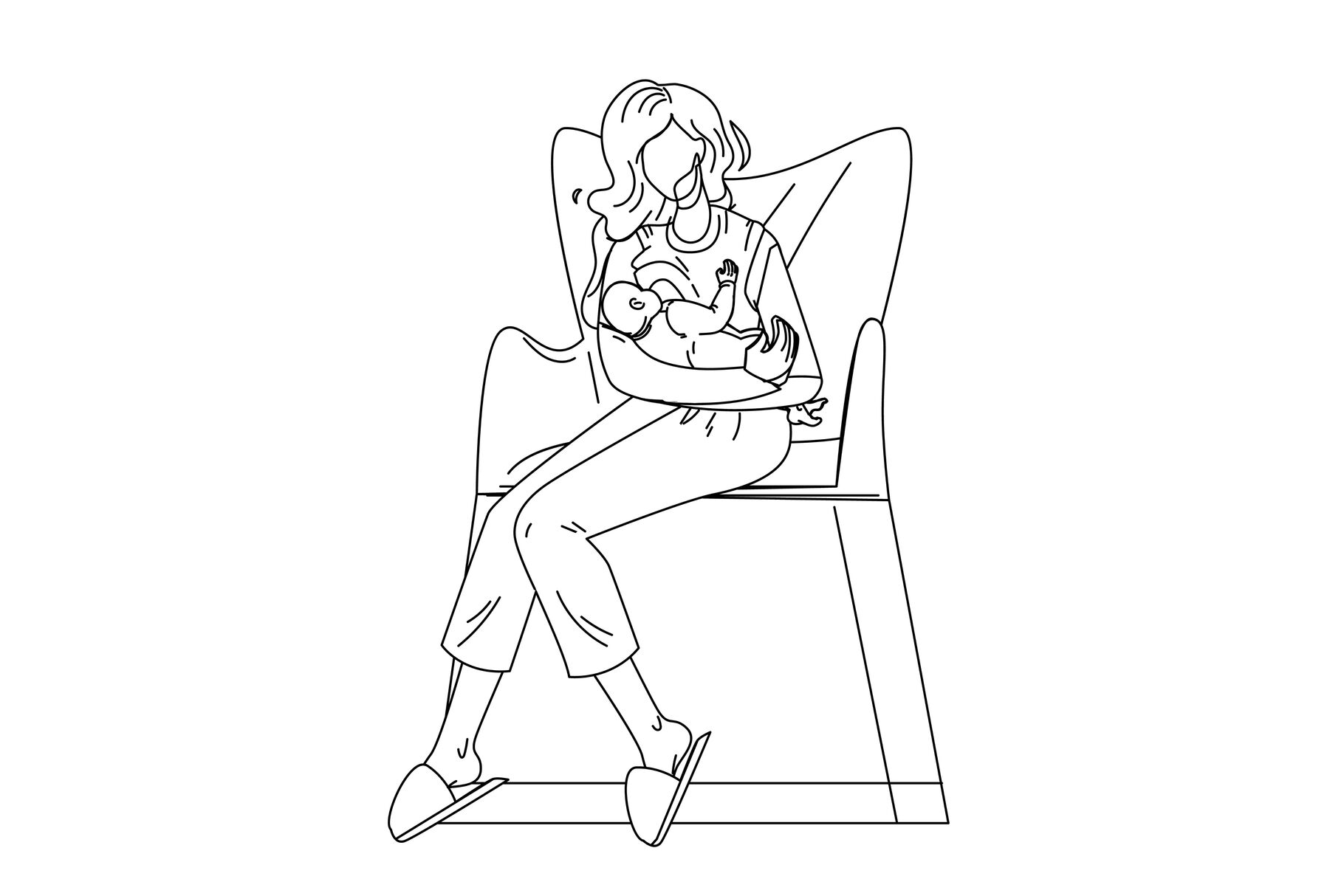 Woman Breastfeeding Newborn Baby Vector Characters Illustration By