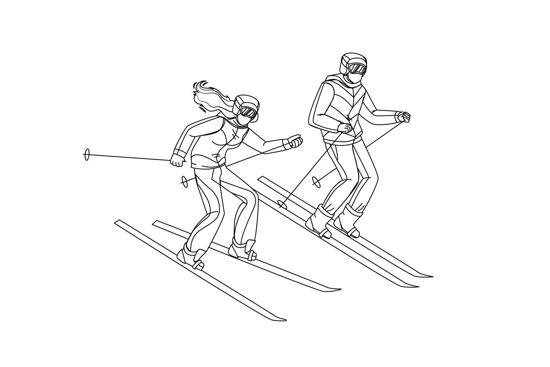 Man And Woman Skiing Downhill From Hill Vector By sevector | TheHungryJPEG