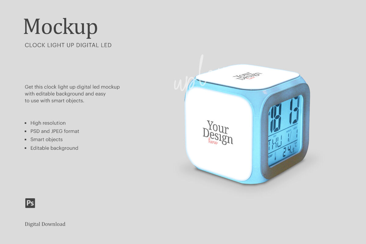 Digital Alarm Clock LED Mockup | Affinity Designer By ariodsgn | TheHungryJPEG