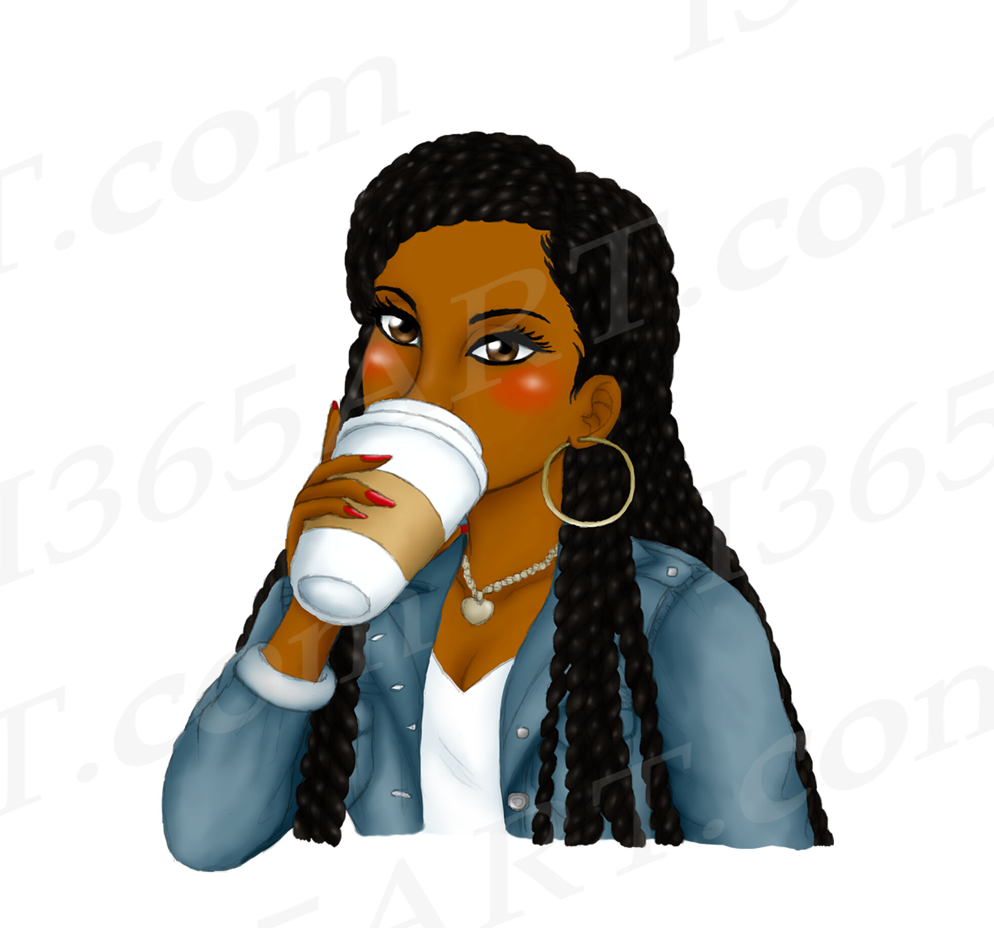 Black Woman Drinking Coffee Clipart, Sipping Tea Clipart By I 365 Art