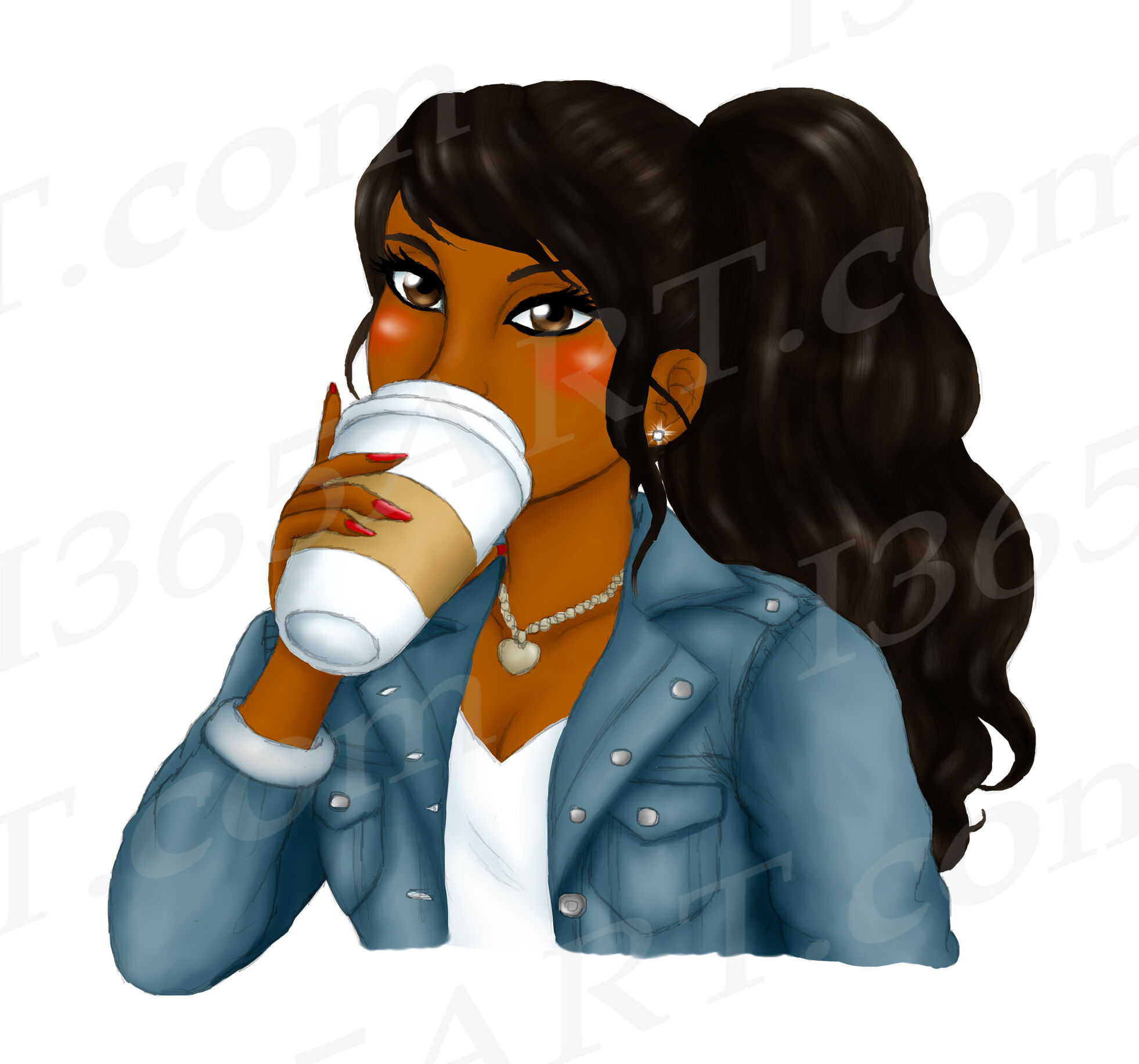 Latte Girls Clipart, Woman Drinking Latte Clipart PNG By I 365 Art ...
