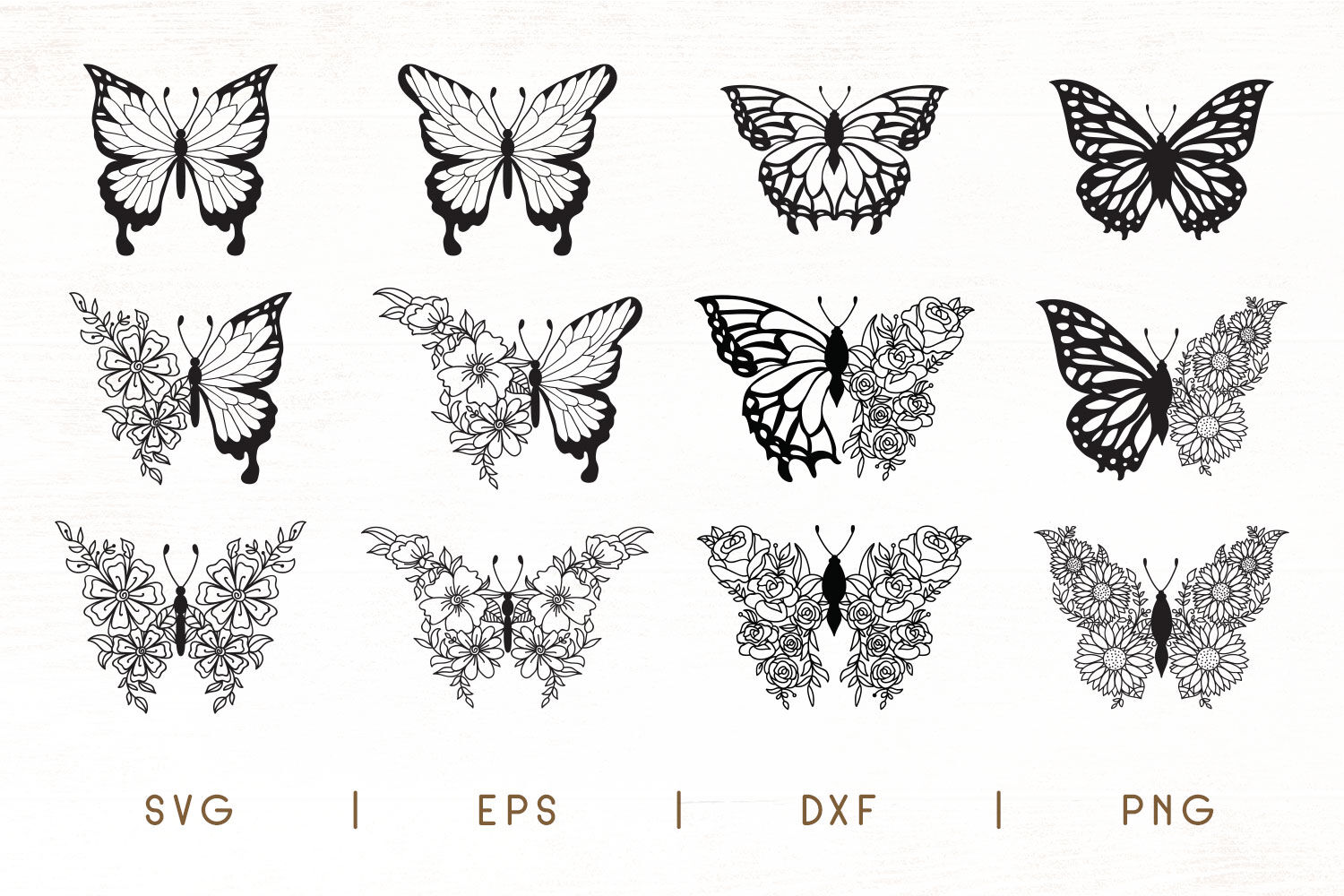 Flower Butterfly SVG - Floral Butterfly Pack of 12 Designs By Dasagani