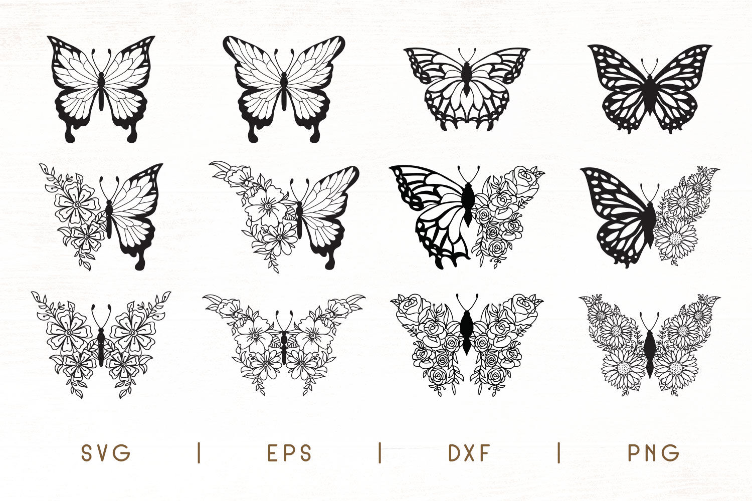 Flower Butterfly Svg Floral Butterfly Pack Of 12 Designs By Dasagani Thehungryjpeg Com