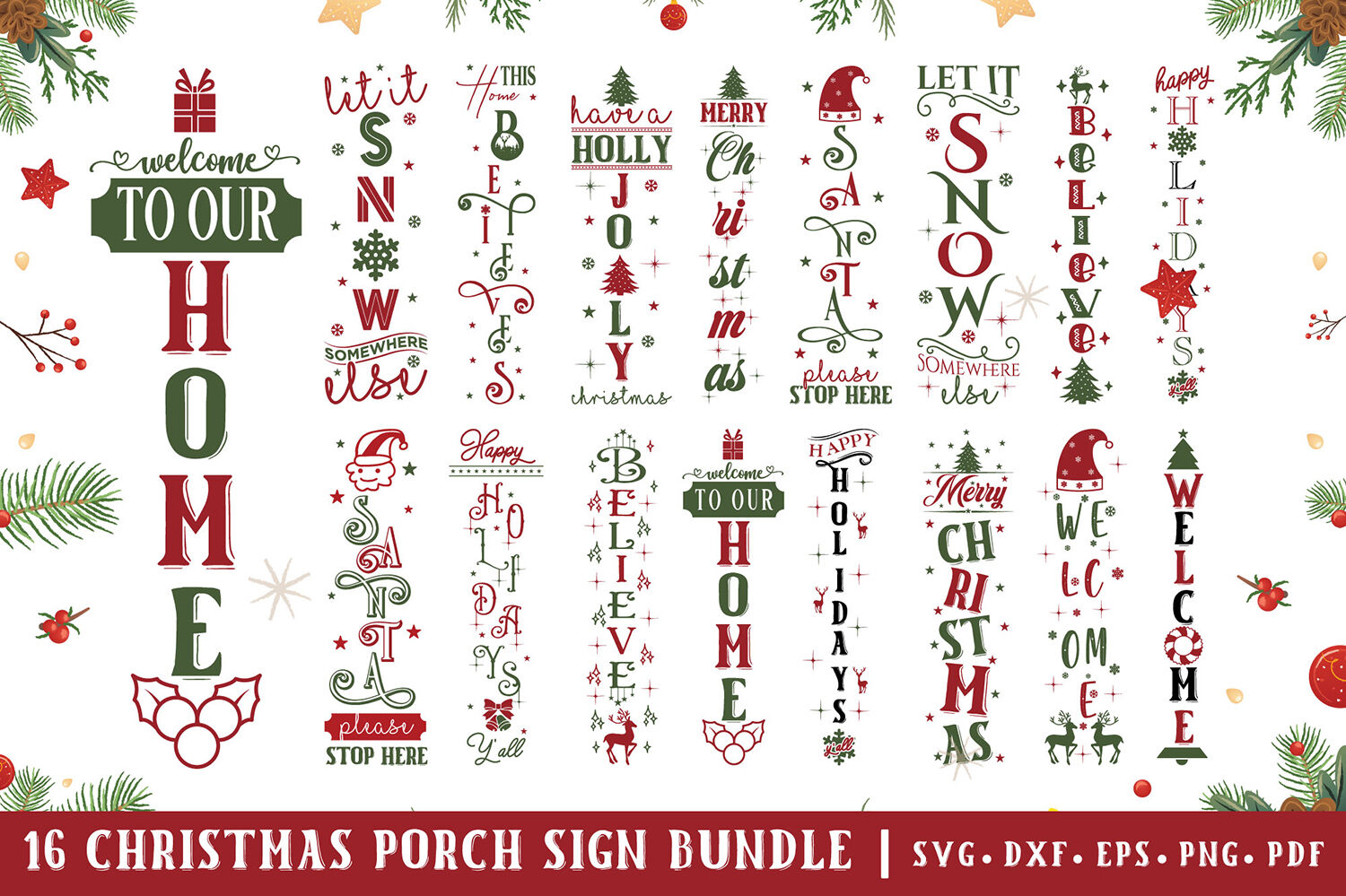 Download Christmas Porch Sign SVG Bundle, 16 Christmas & Holiday ...
