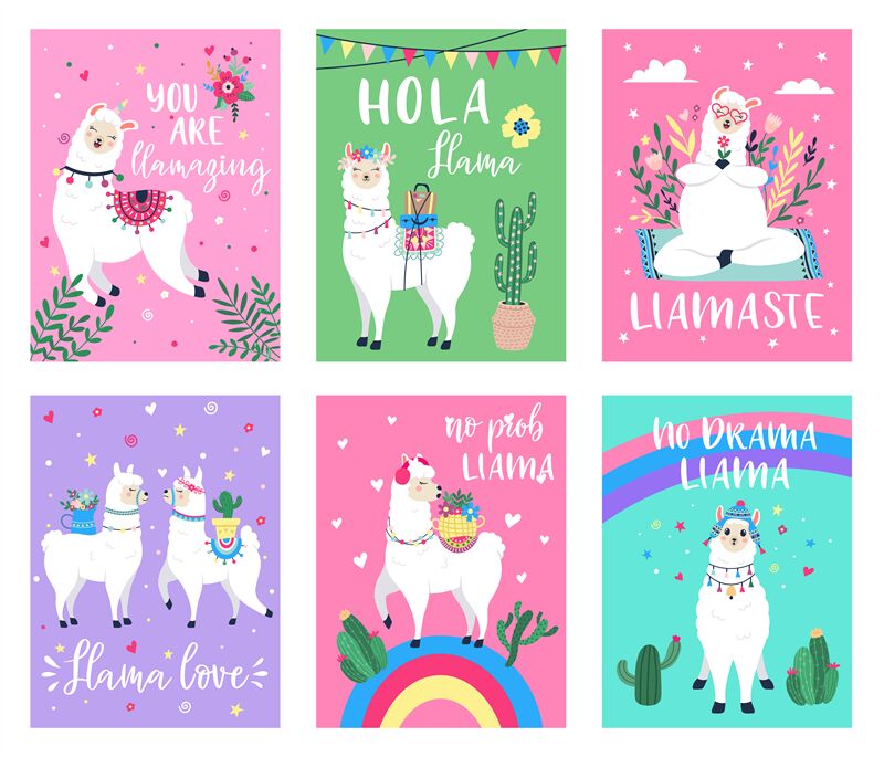 Download Llama Cute Poster Alpaca Greeting Cards With Inspiration Quotes Hand By Winwin Artlab Thehungryjpeg Com