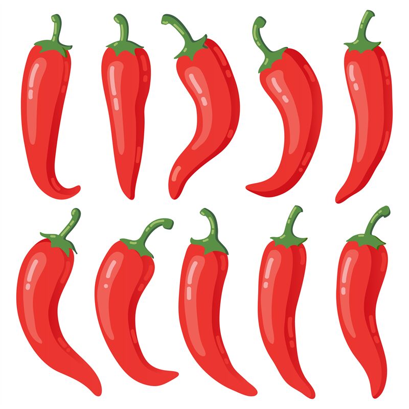 Red chilli peppers. Cartoon hot red mexican peppers, spicy peppers, ho