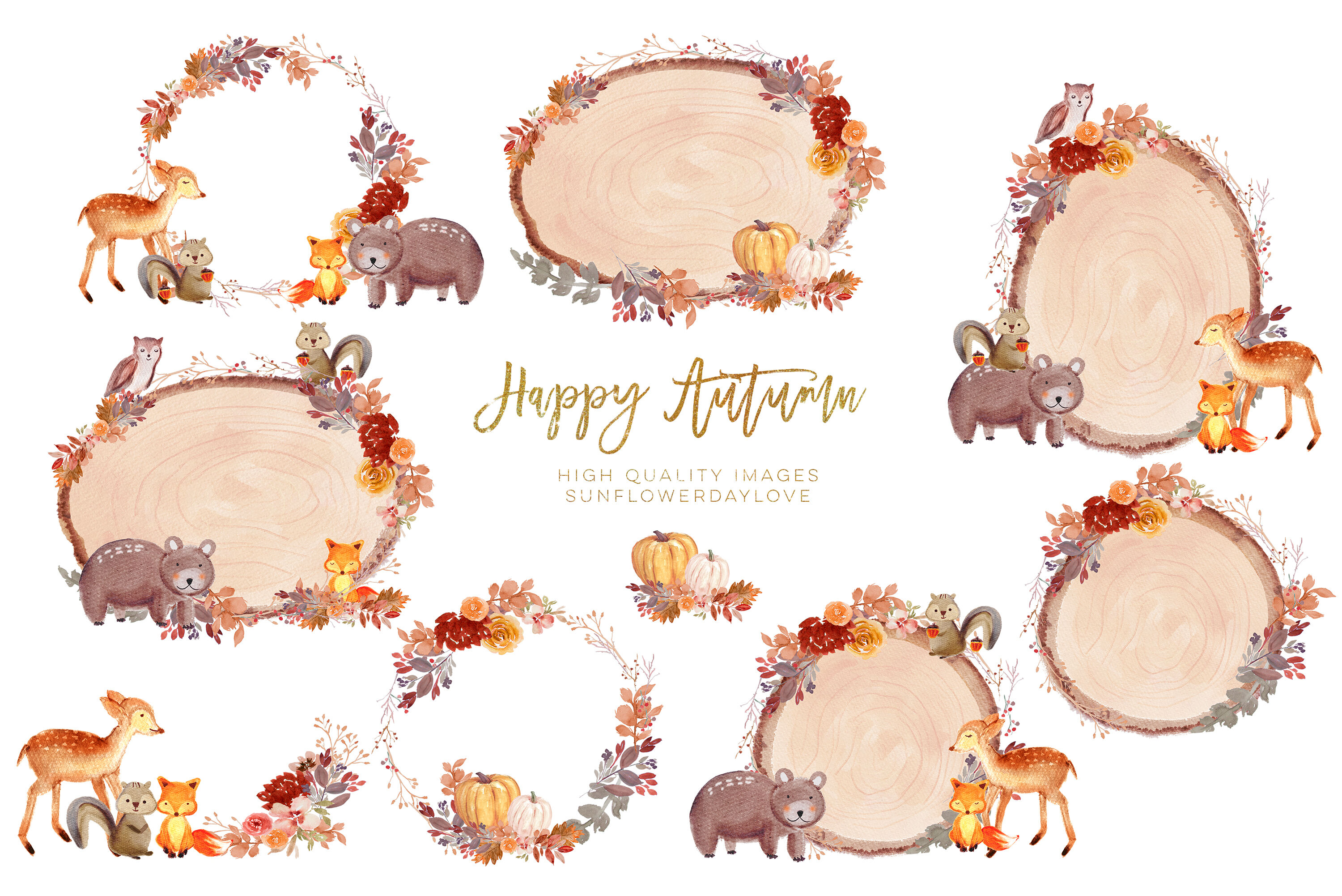 Woodland Animals Watercolor Frames Clipart, Forest Animal Clip Art By  Sunflower Day Love | TheHungryJPEG