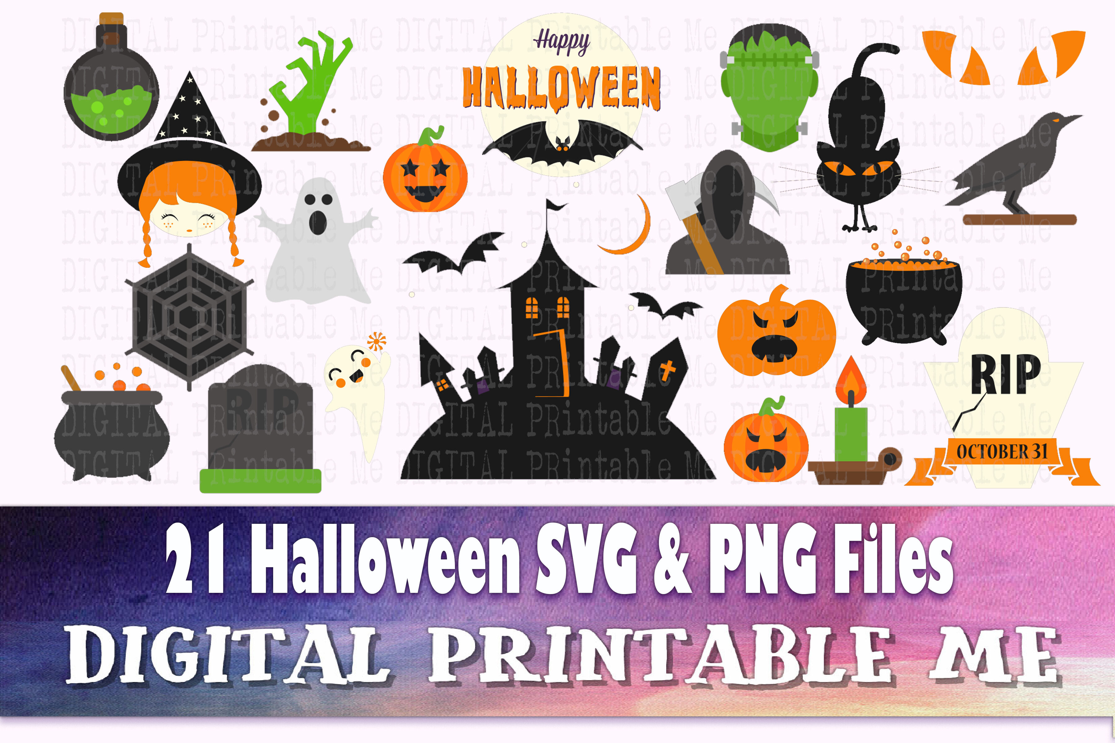 Halloween Clip Art Pack, SVG, PNG, 21 Images, Digital ...